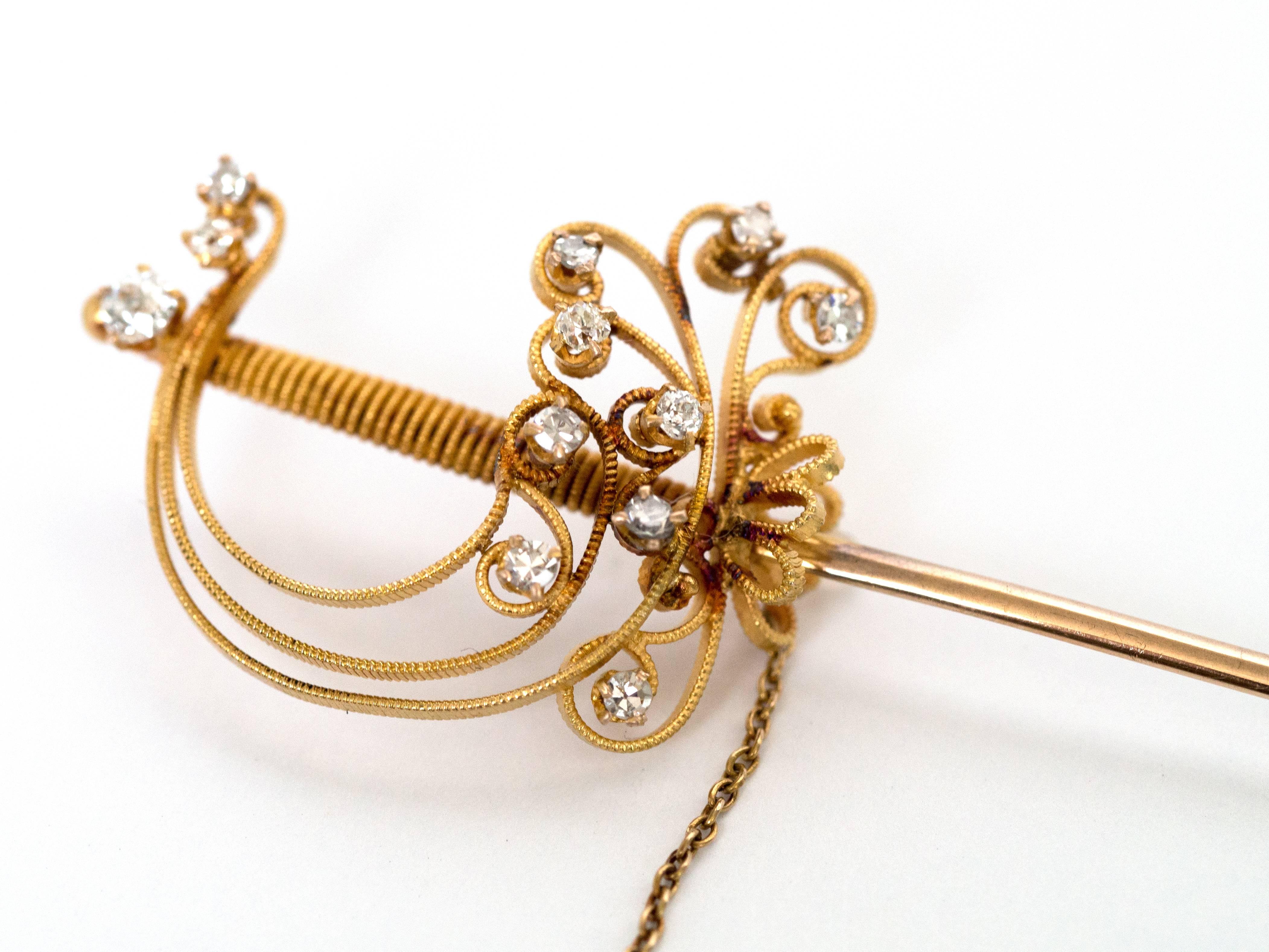 1870s Victorian .50 Carat Diamond Yellow Gold Sword Pin 2