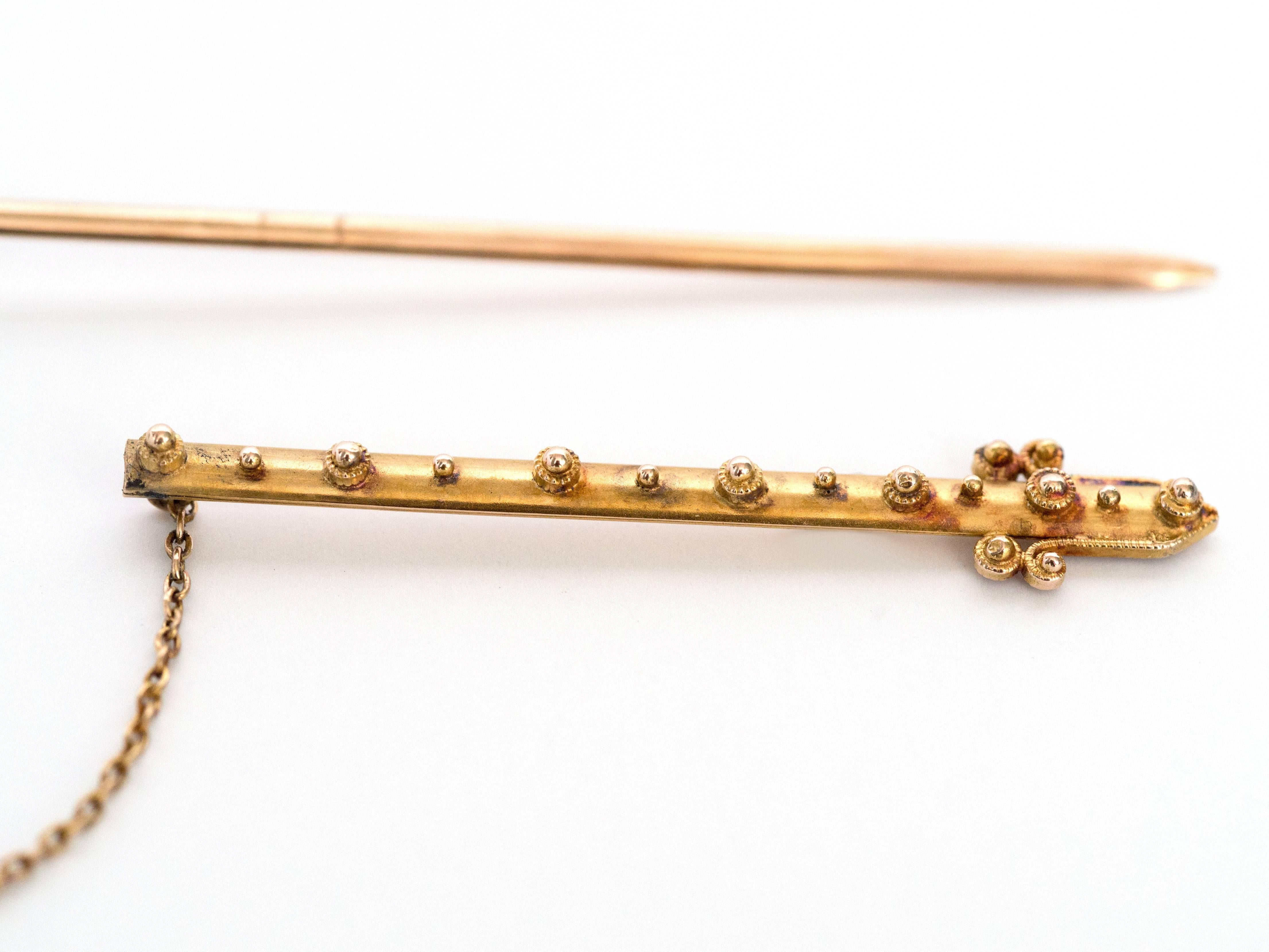 1870s Victorian .50 Carat Diamond Yellow Gold Sword Pin 4