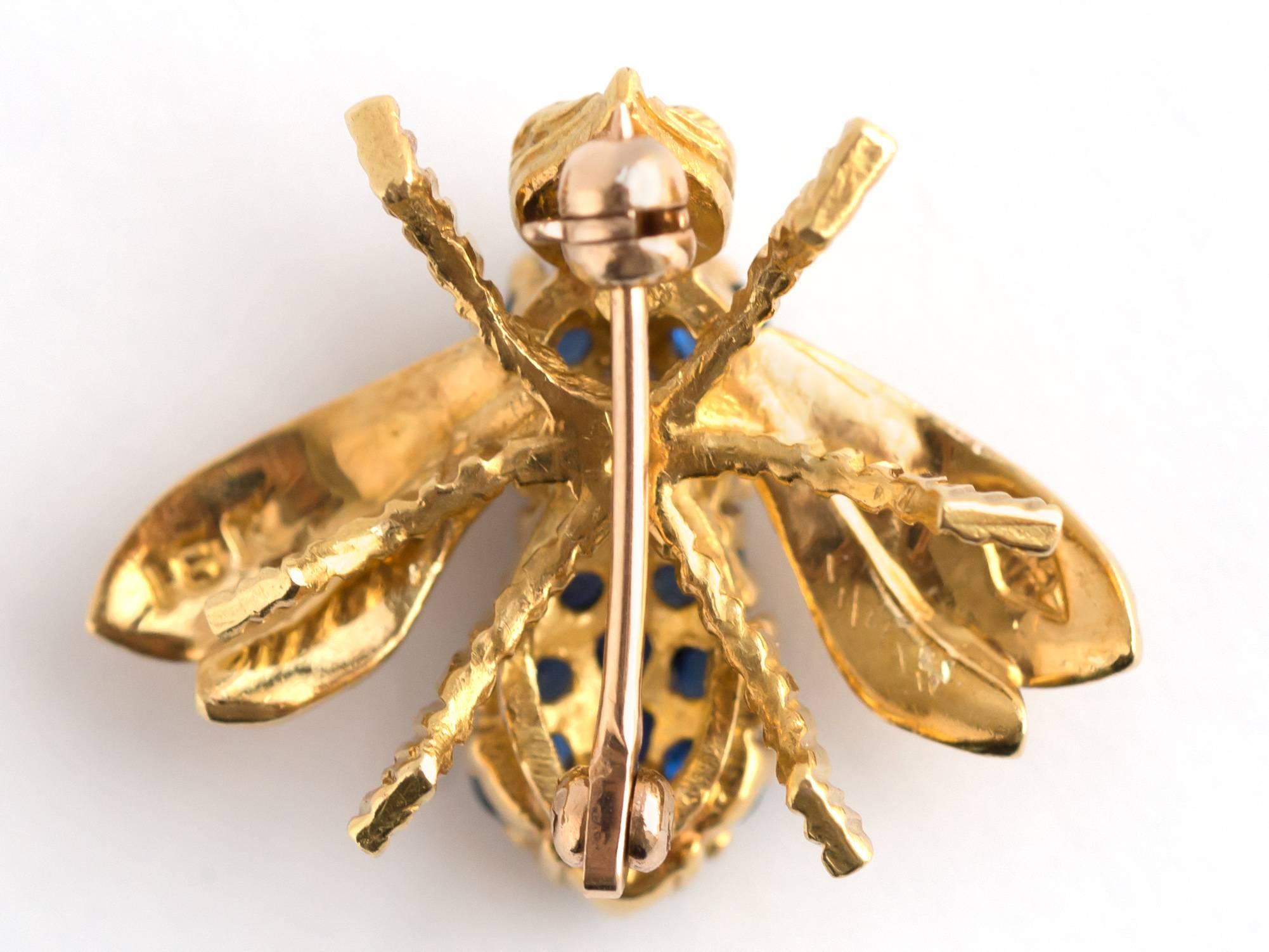 1970s Herbert Rosenthal Sapphire Ruby Diamond Gold Bee Pin 4