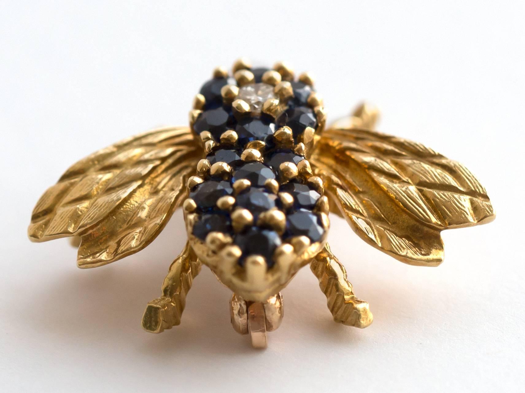 1970s Herbert Rosenthal Sapphire Ruby Diamond Gold Bee Pin 2