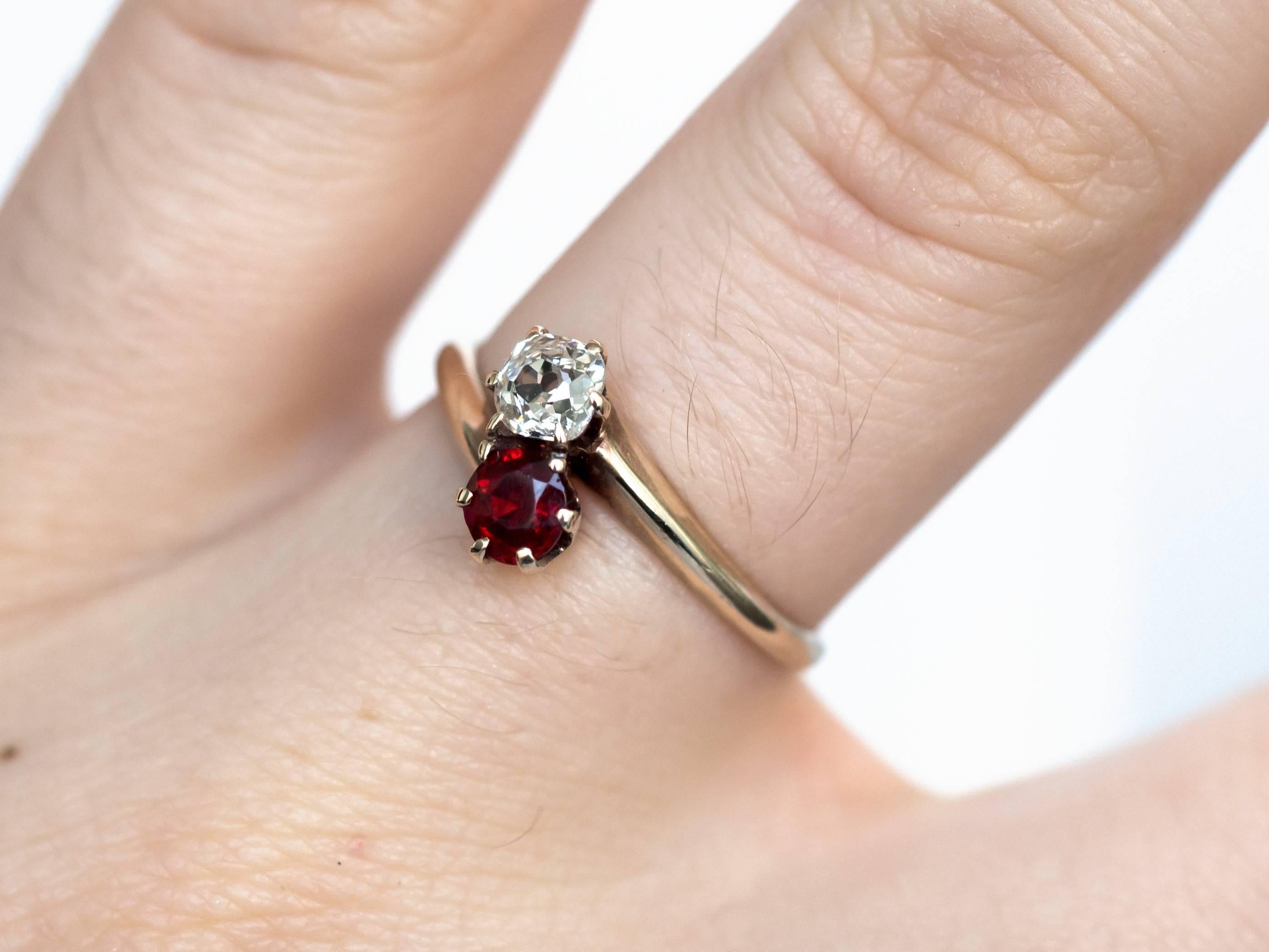 Women's 1880s GIA Certified .39 Carat Ruby Diamond Yellow Gold Engagement Ring