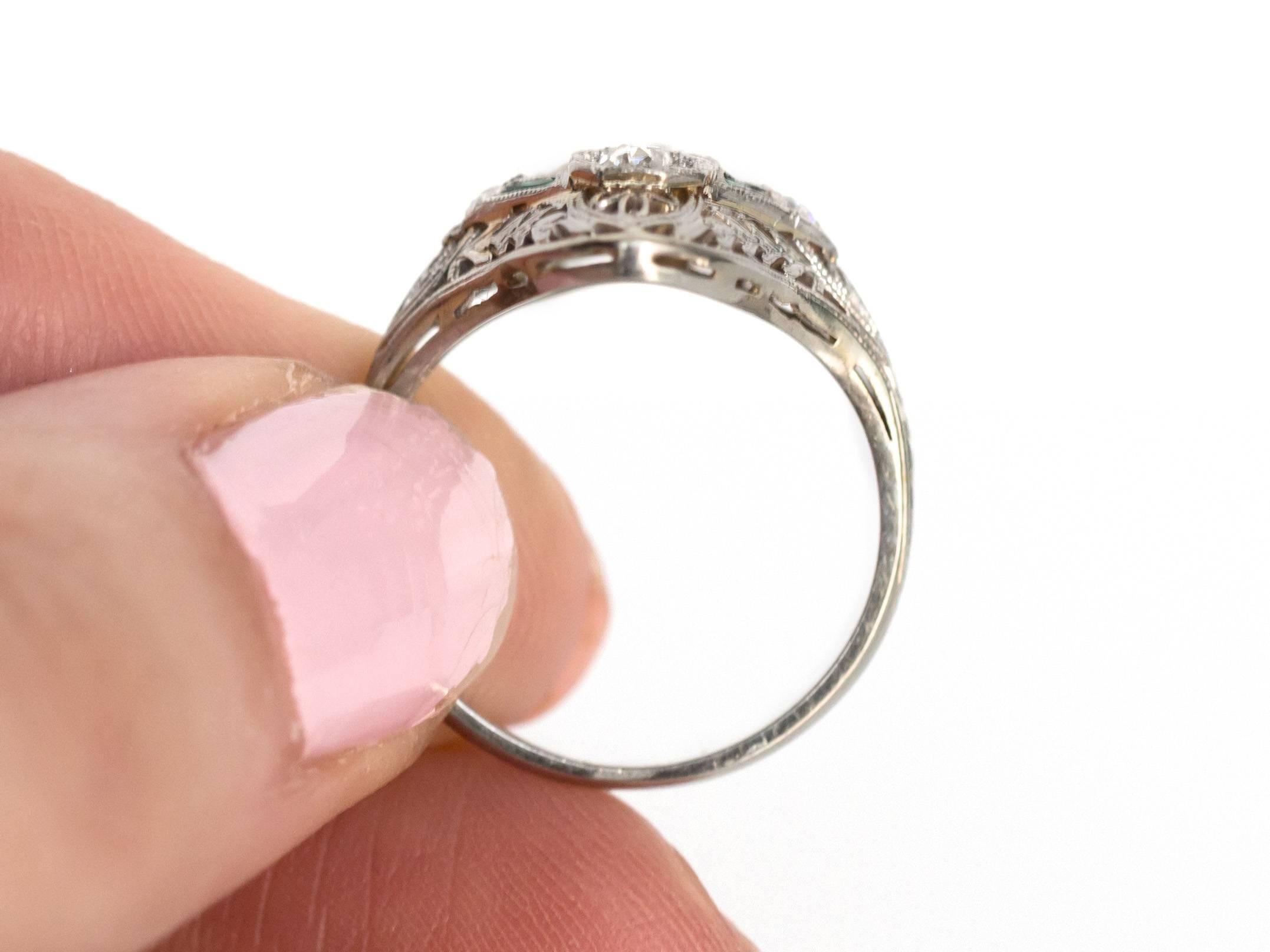 Women's 1930s .50 Carat Diamond Emerald Platinum Engagement Ring For Sale