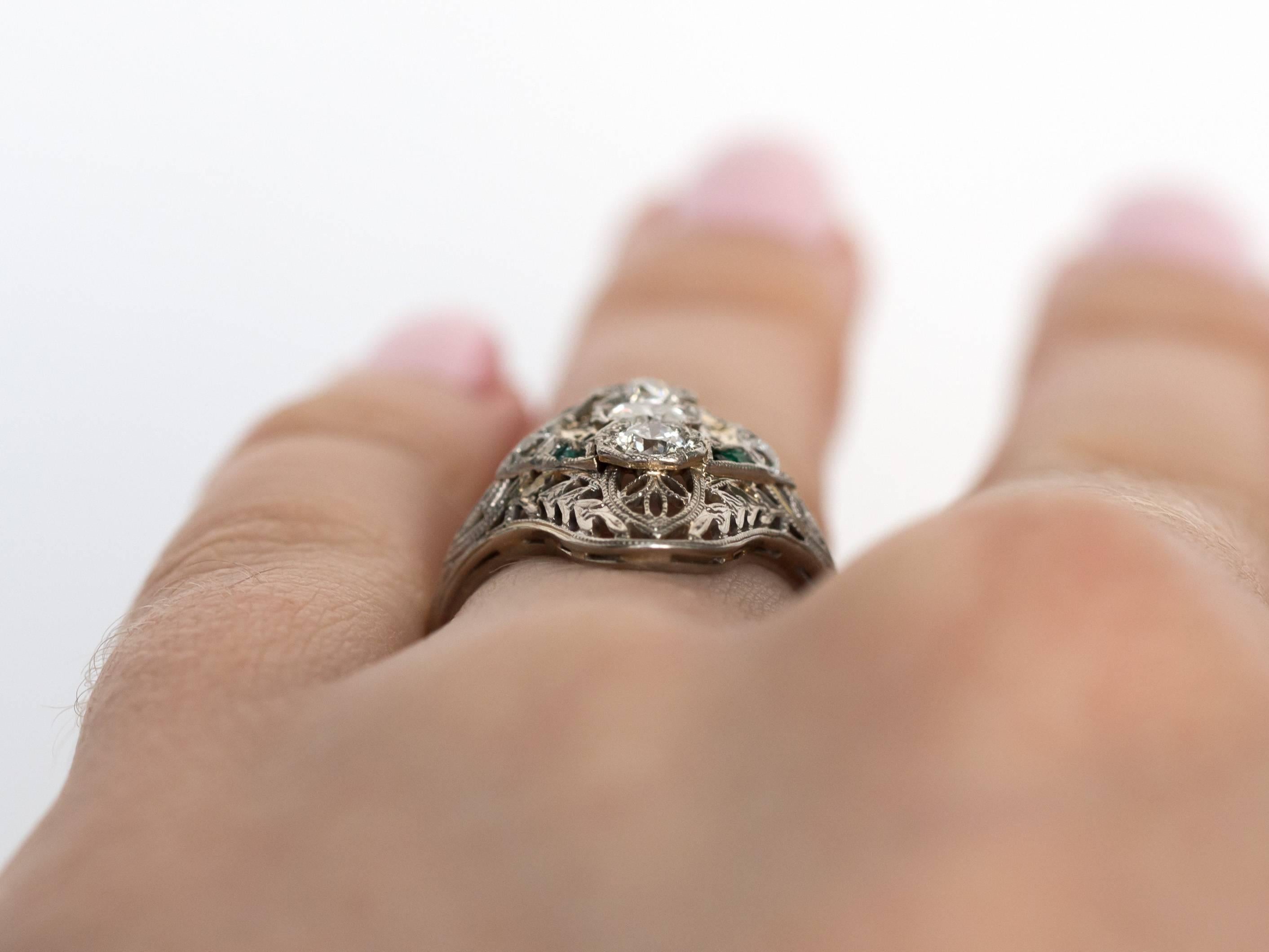 1930s .50 Carat Diamond Emerald Platinum Engagement Ring For Sale 1