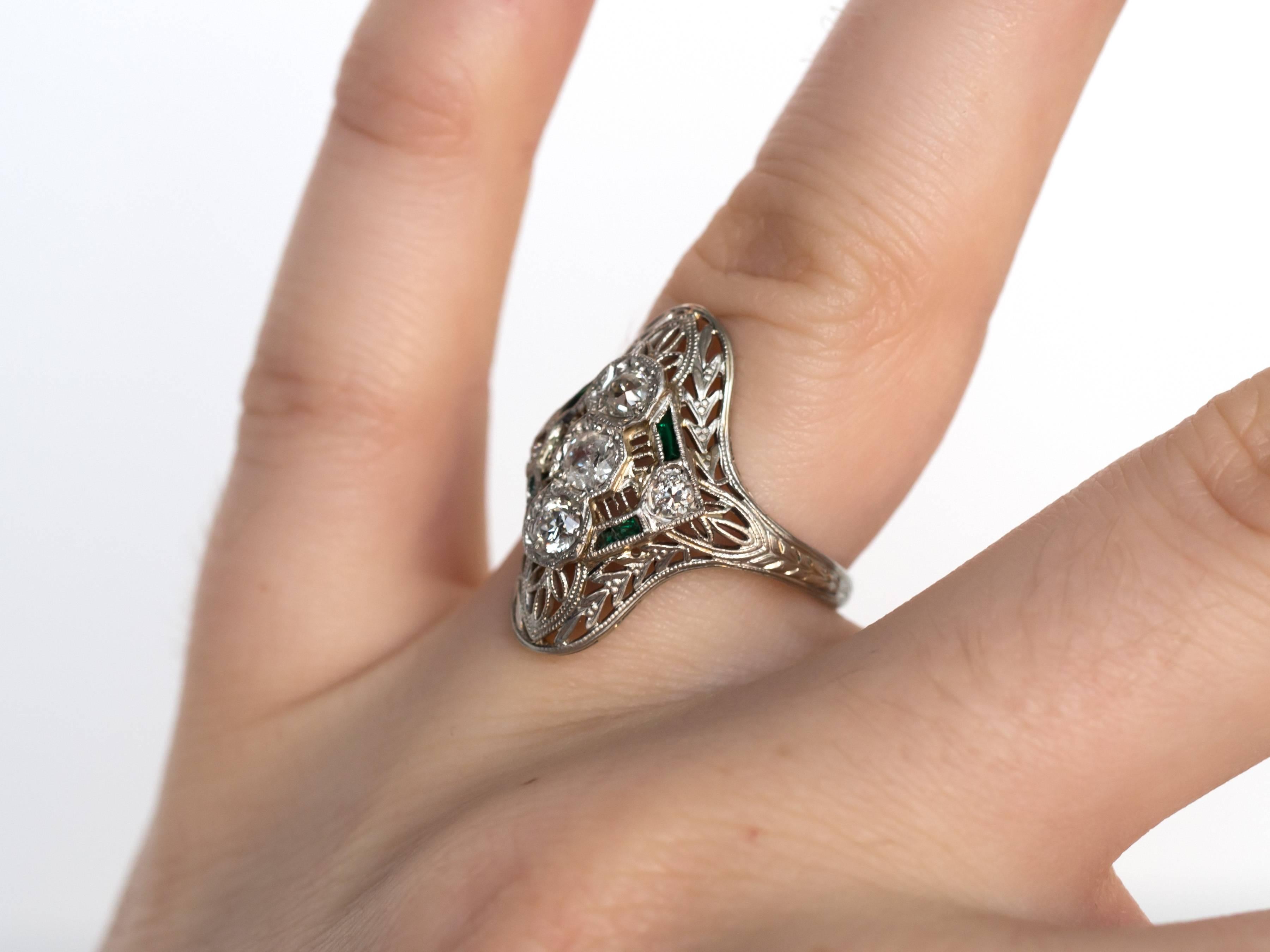 Art Deco 1930s .50 Carat Diamond Emerald Platinum Engagement Ring For Sale