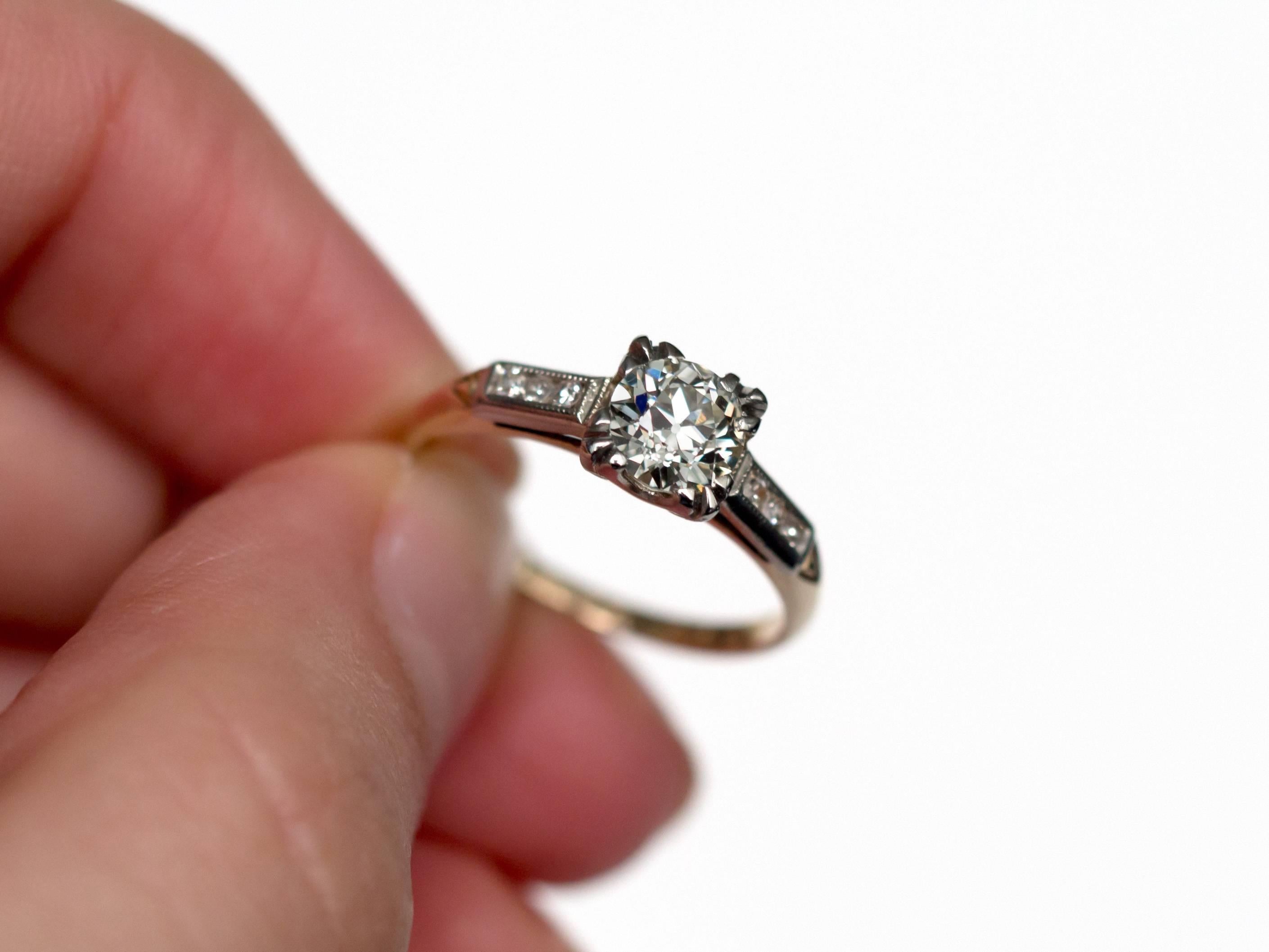 1930s .70 Carat Old European Cut Diamond Gold Platinum Engagement Ring In Excellent Condition In Atlanta, GA