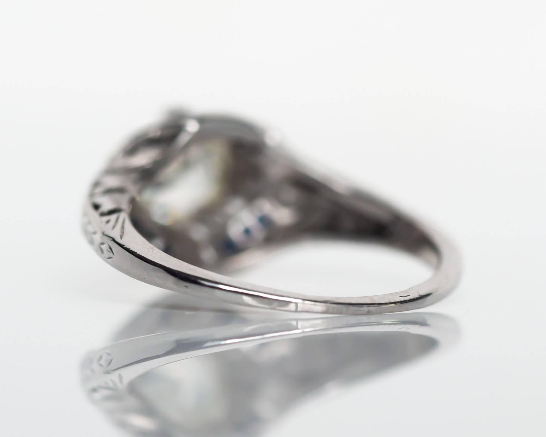 Women's 1920s Art Deco Platinum .87 Carat Old European Cut Diamond Engagement Ring