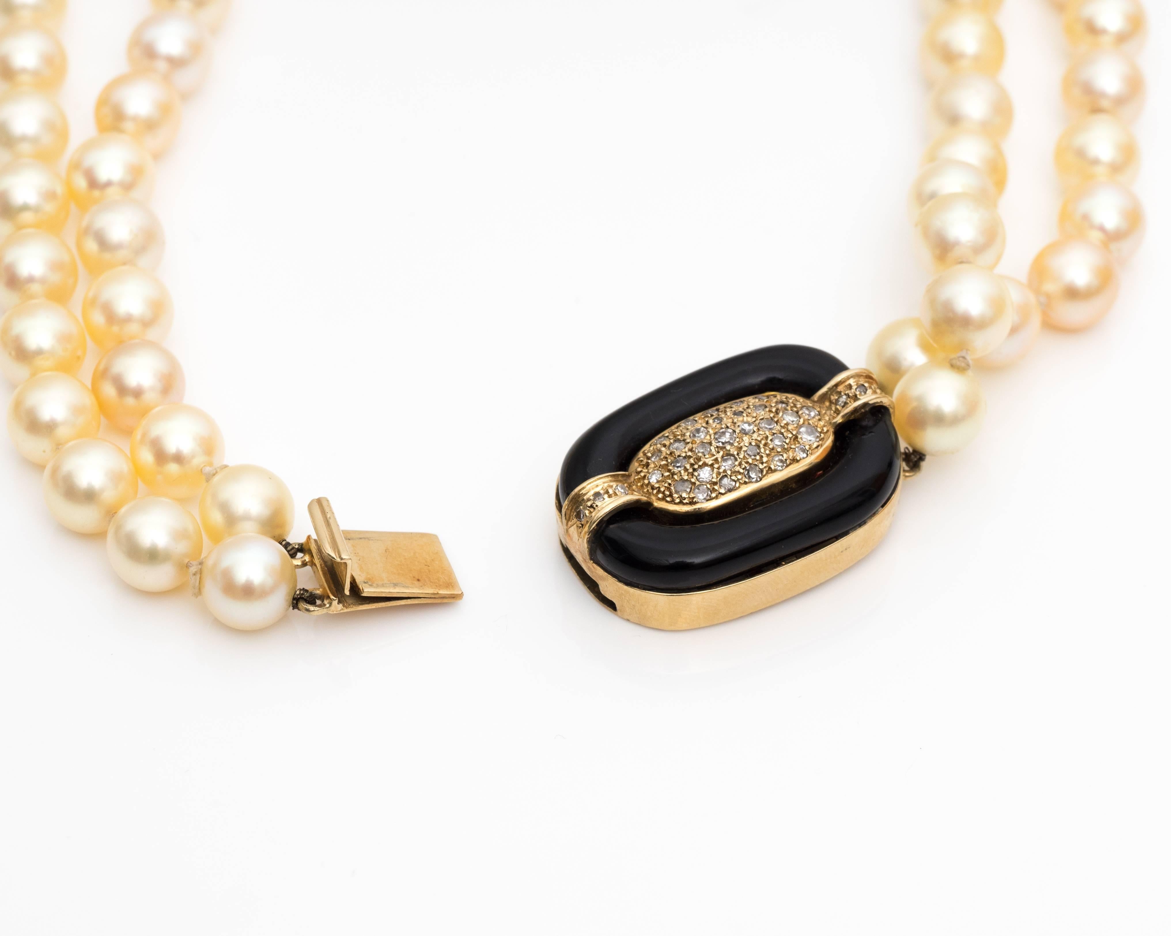Retro Extra Long Pearl Necklace, 18k Yellow Gold, Pearls & Diamonds, 1960s