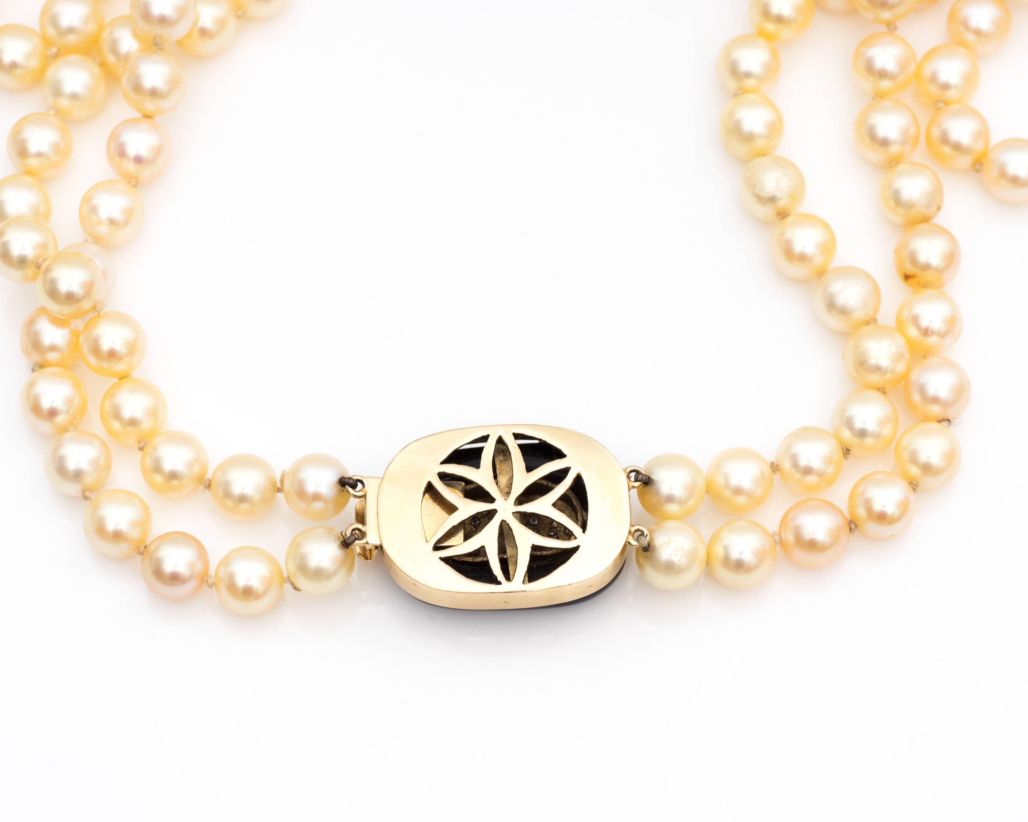 Round Cut Extra Long Pearl Necklace, 18k Yellow Gold, Pearls & Diamonds, 1960s