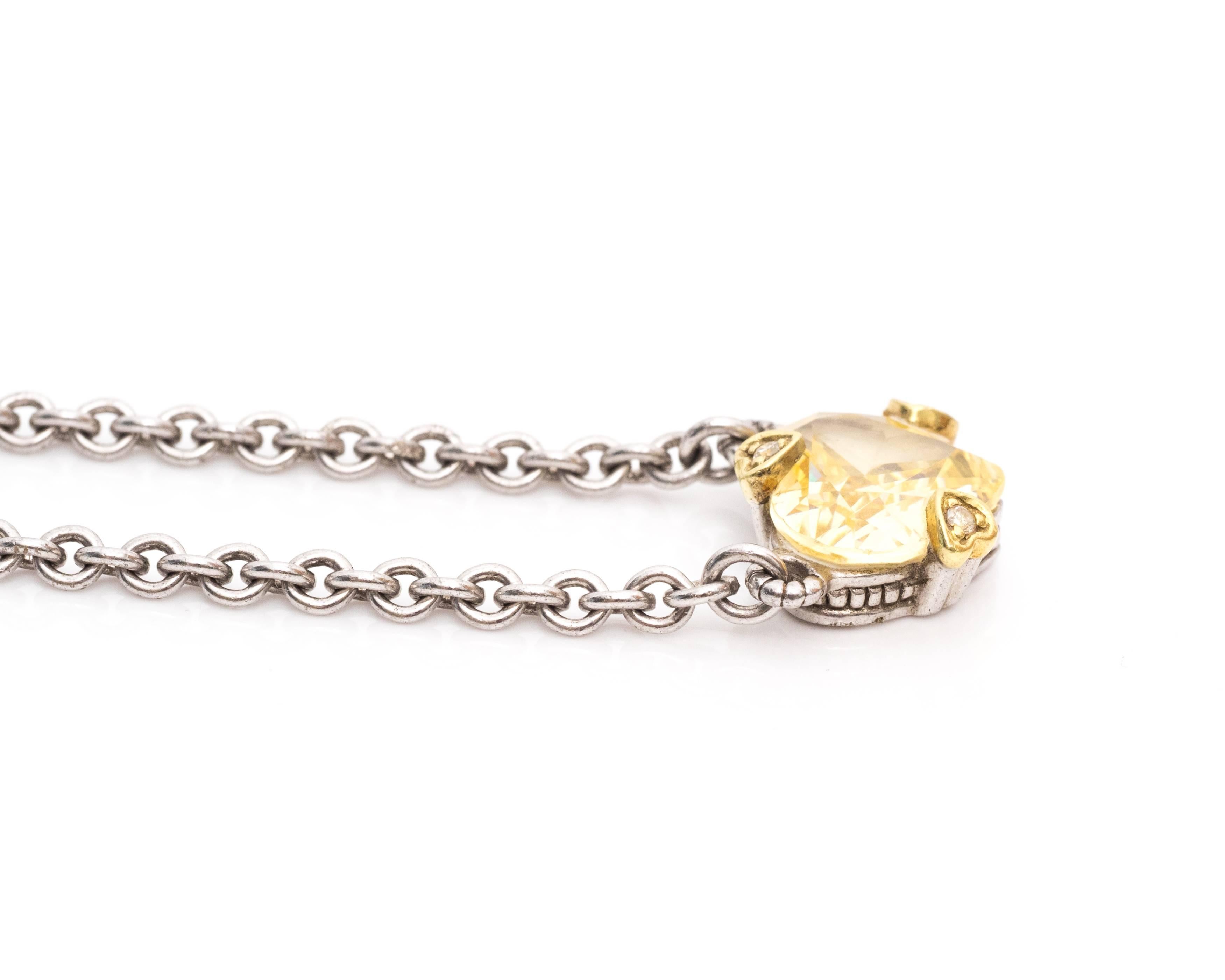 1990s Judith Ripka Topaz Diamond Yellow Gold Necklace In Good Condition For Sale In Atlanta, GA