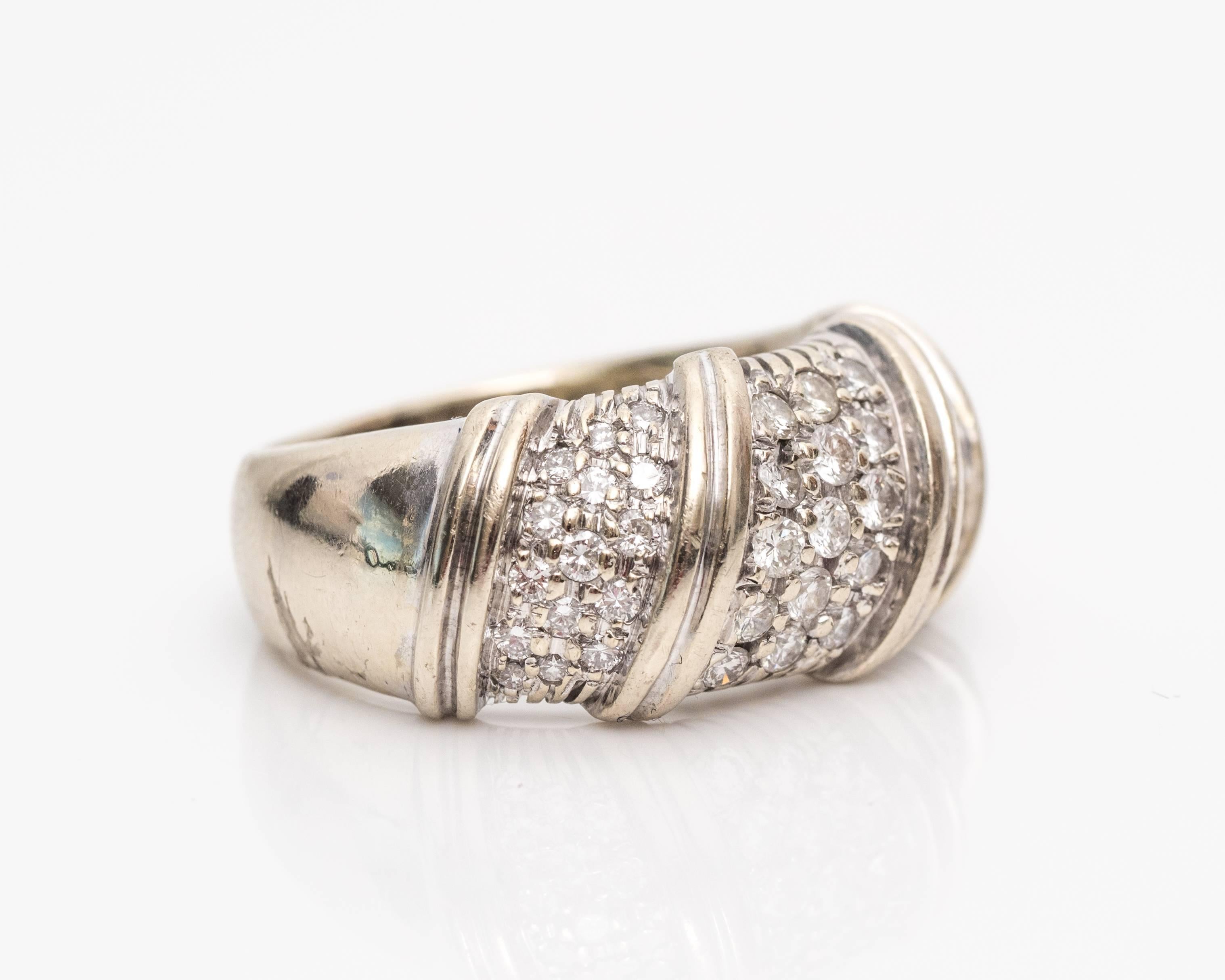 Women's or Men's 1980s Italian Made Diamond Gold Ring  For Sale
