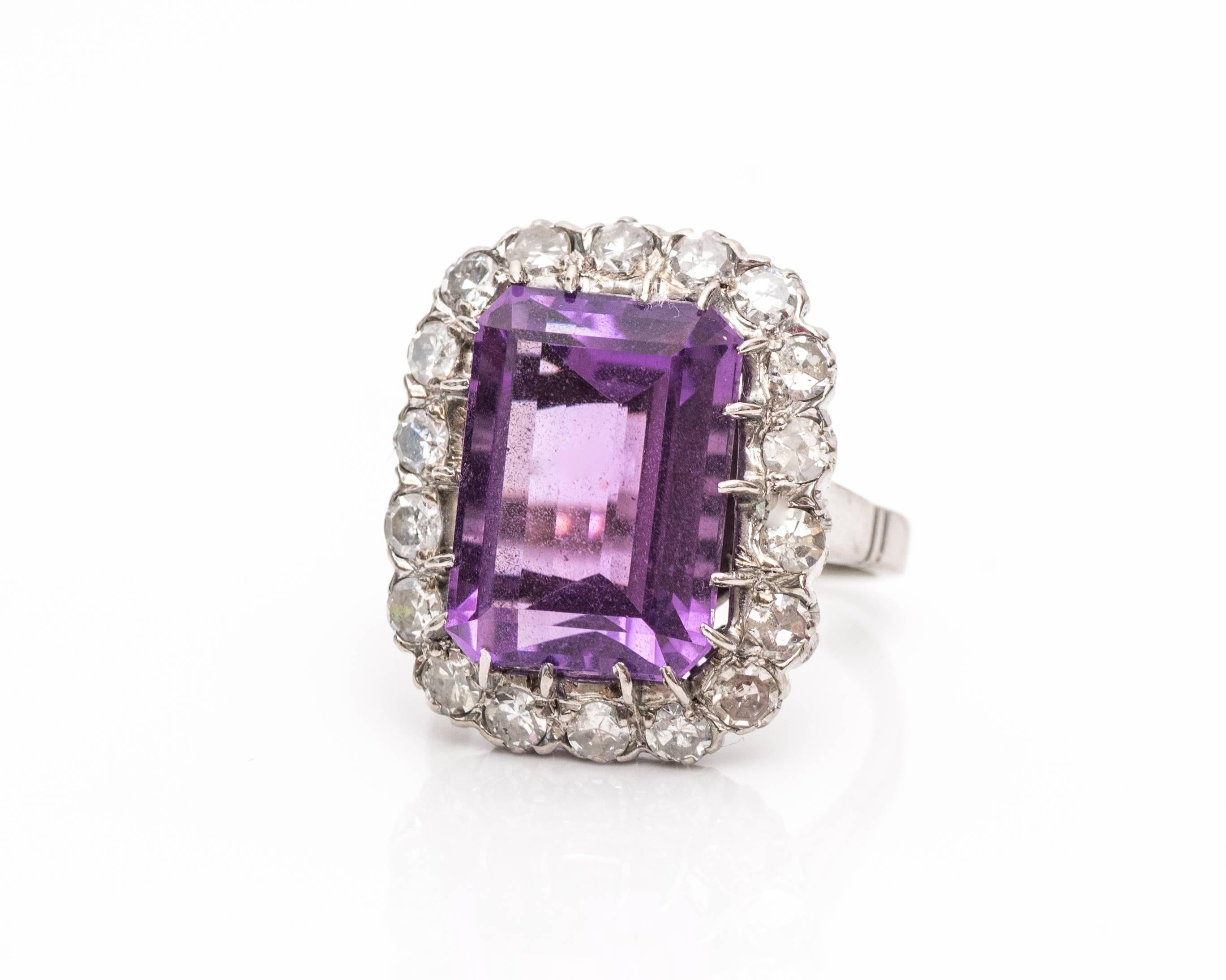 1940s Amethyst Diamond Gold Platinum Cocktail Ring 1