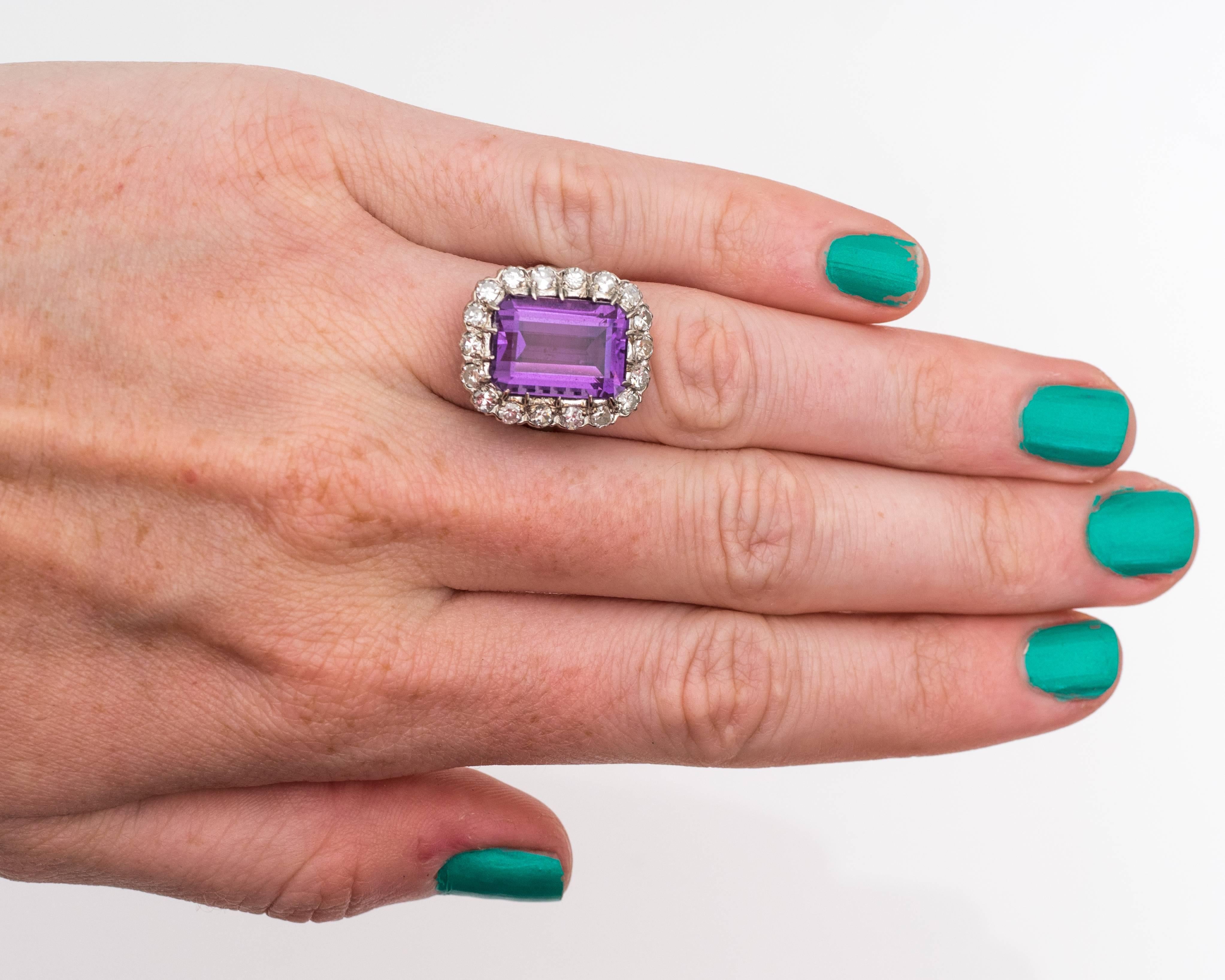 1940s Amethyst Diamond Gold Platinum Cocktail Ring 2