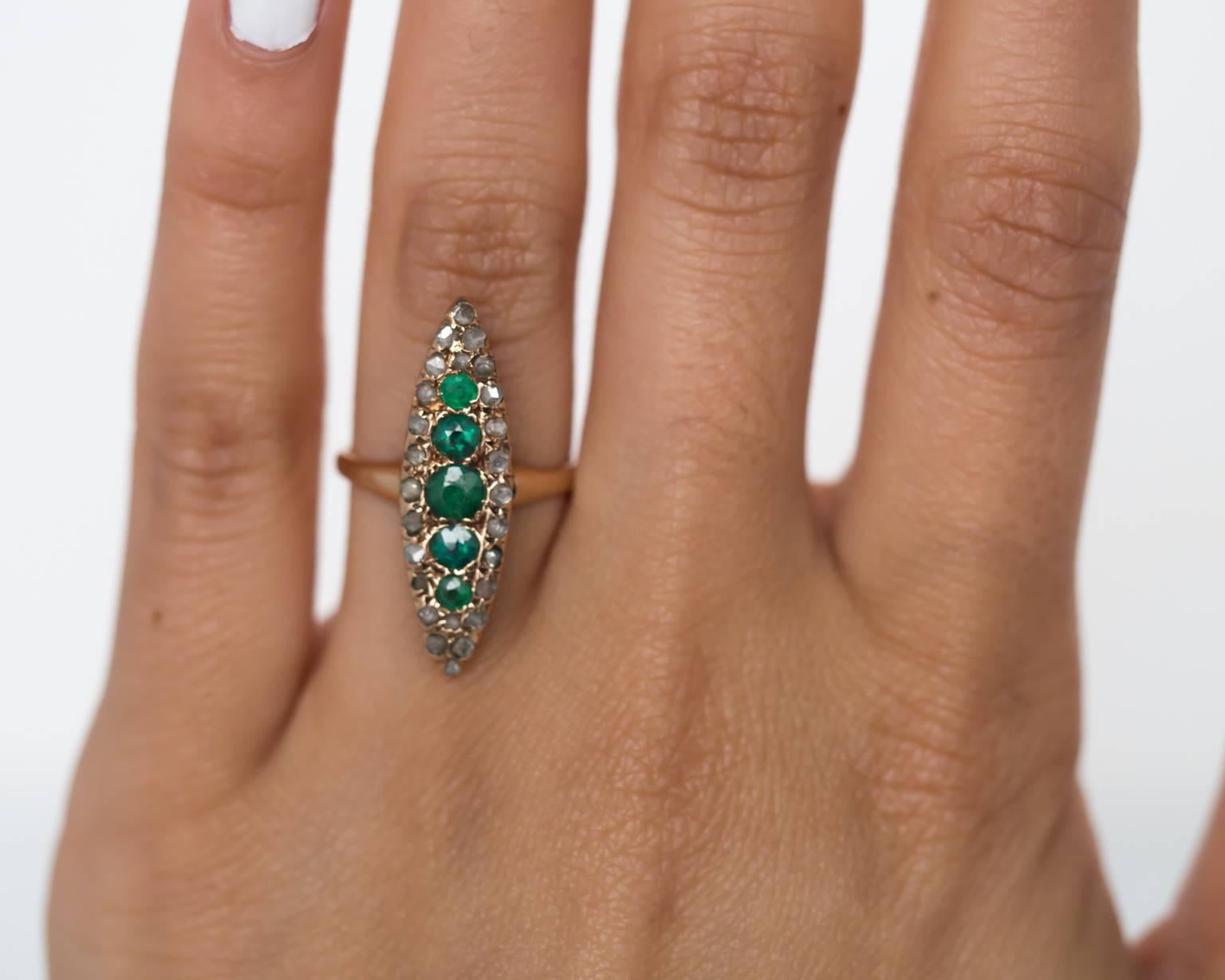 1880s Victorian Emerald Diamond Yellow Gold Engagement Ring For Sale 2