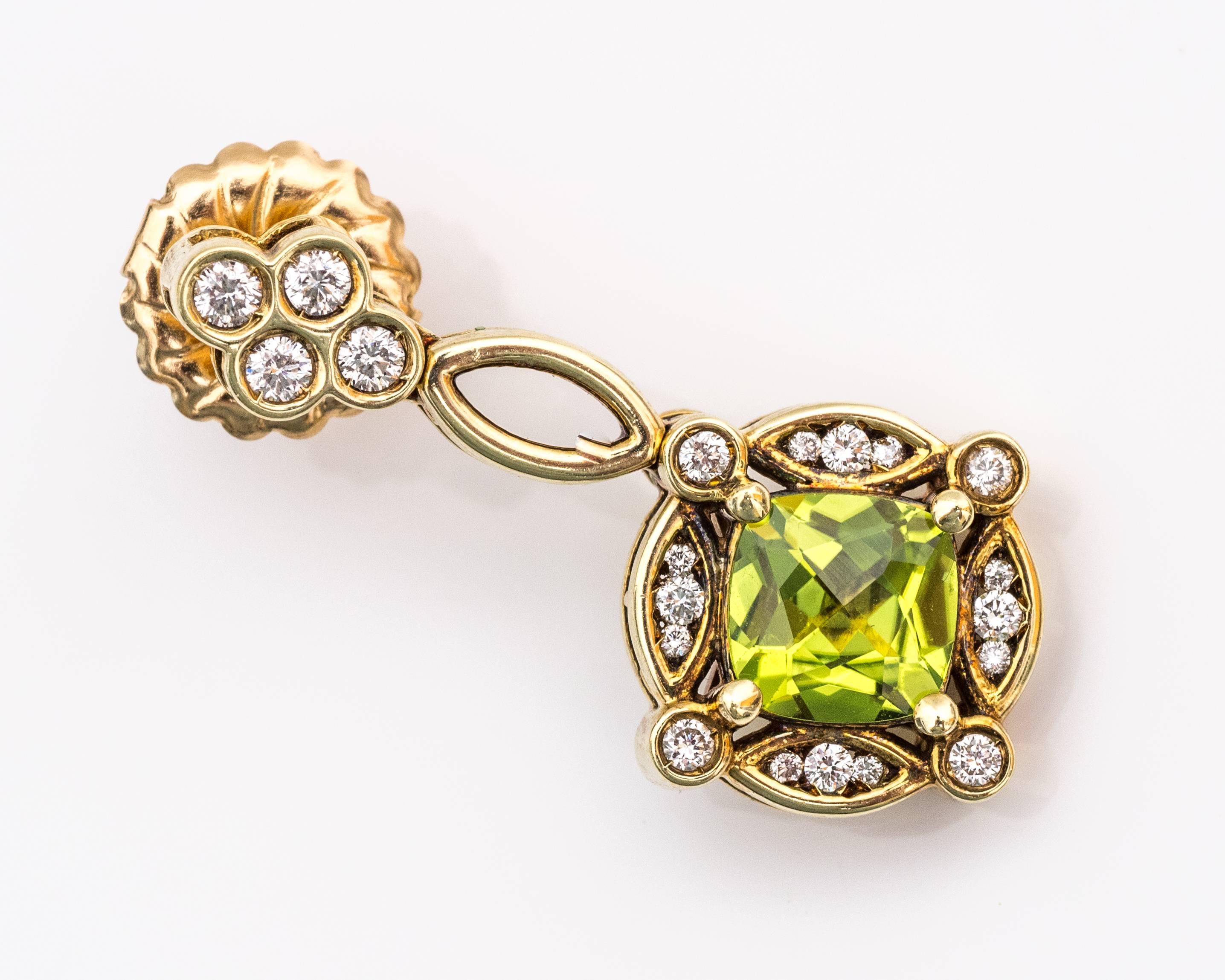 Women's 1950s Peridot Diamond 14 Karat Yellow Gold Chandelier Earrings