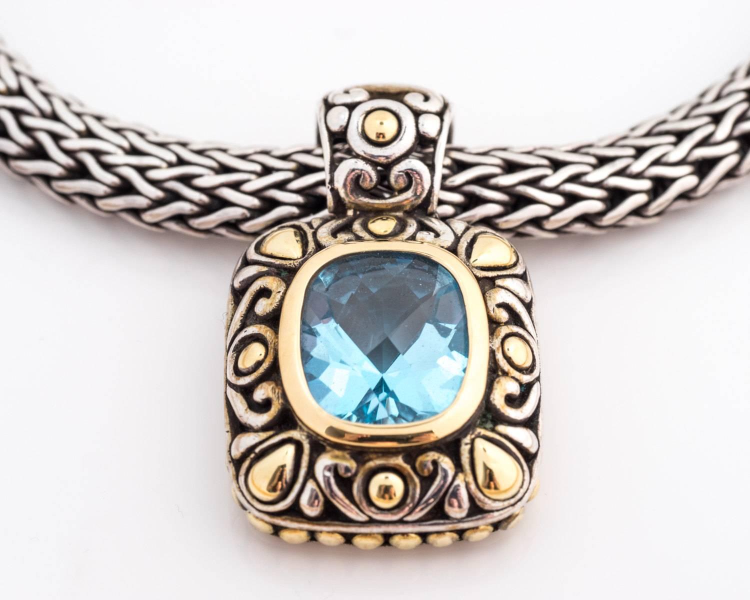 Enjoy a classic Bali-inspired and Bali-made John Hardy piece! The necklace is good as new with no abrasions or marks. 
This chain is 7 millimeter in thickness with a simple pusher clasp. The square pendant has a large bail loop and border