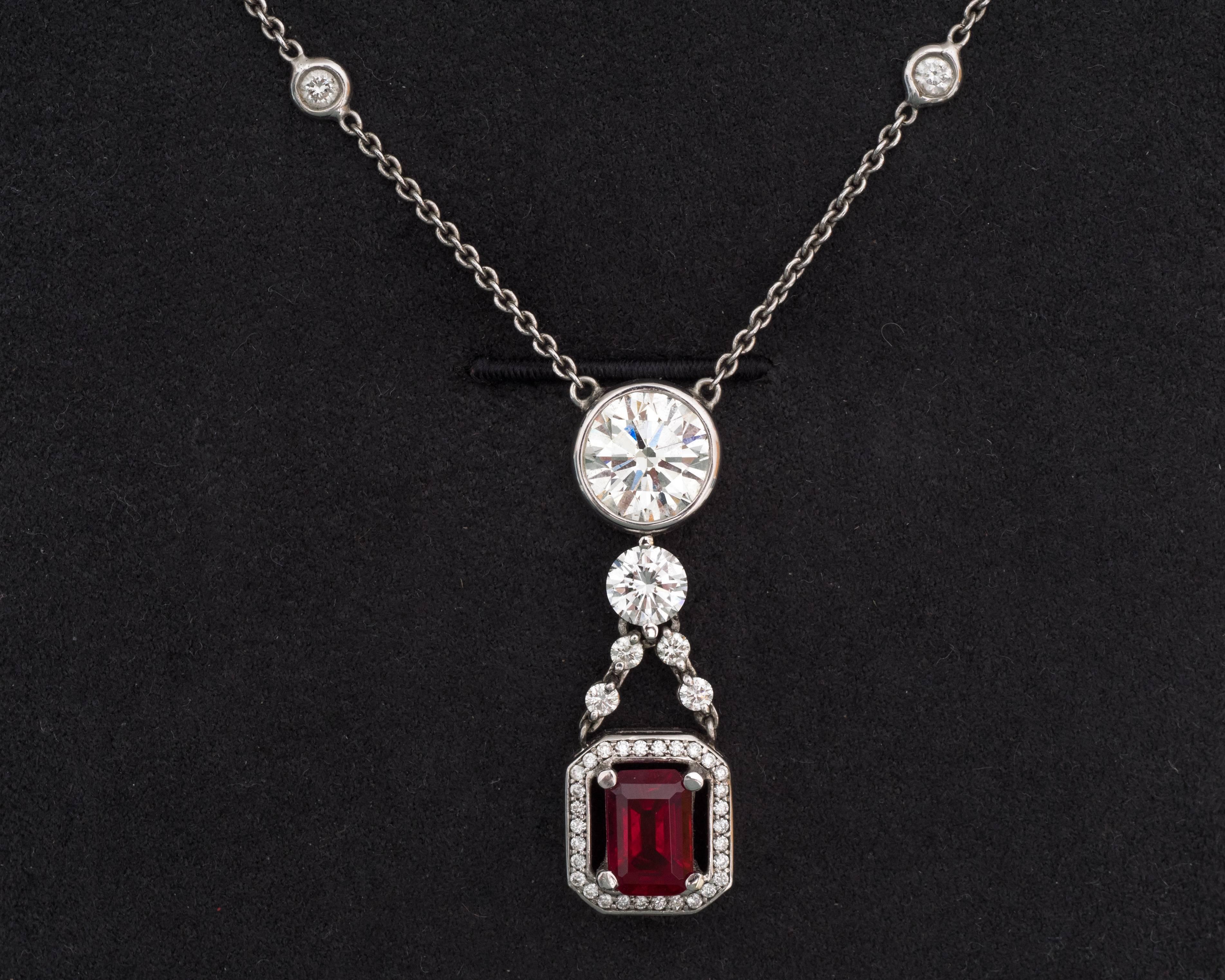 Women's Roberto Coin 2.08 Carat Ruby and 3.69 Carats Diamond 18k White Gold Necklace
