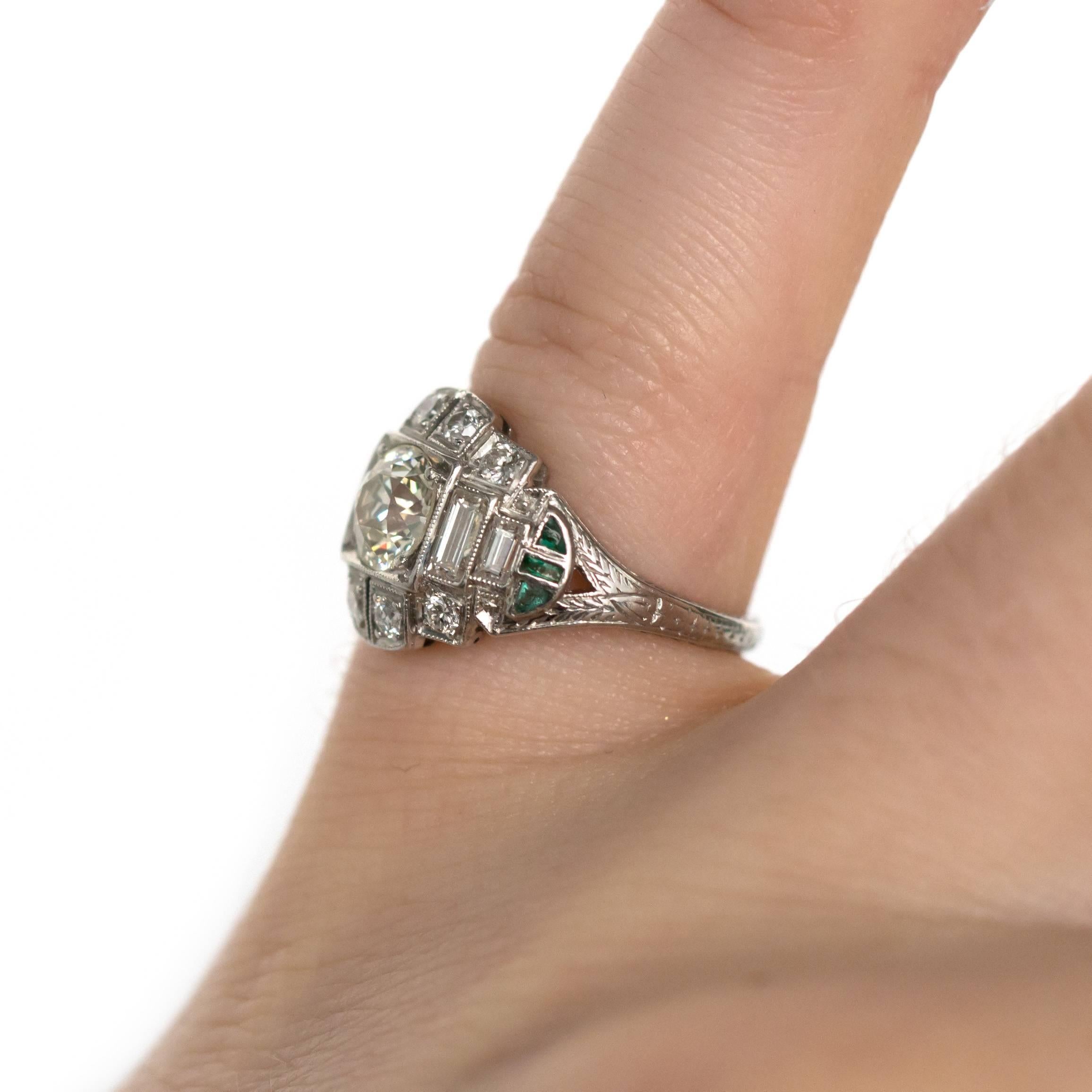 1920s Art Deco Diamond Emerald Platinum Engagement Ring  3