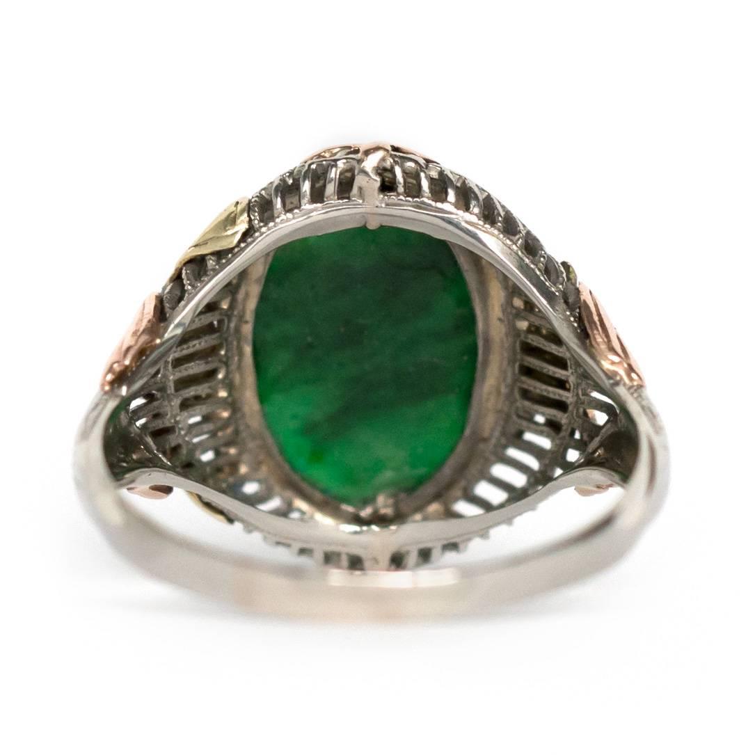 Bague de fiançailles victorienne en or jaune, blanc et rose avec jade de 1,20 carat, années 1880 Excellent état - En vente à Hicksville, NY