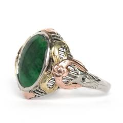 1880s Victorian 1.20 Carat Jade Yellow White and Rose Gold Engagement Ring