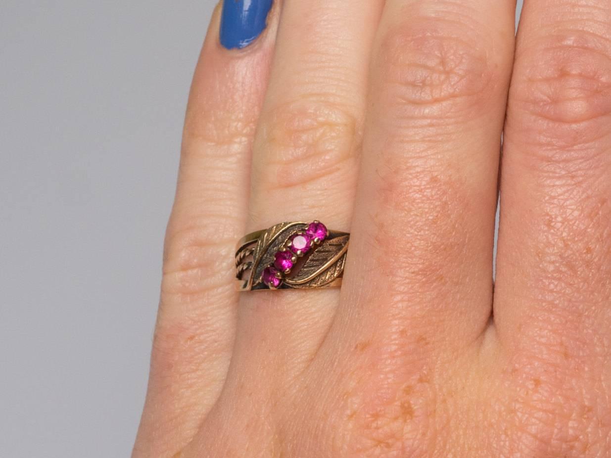 Women's 1920s Art Deco Ruby 14 Karat Rose Gold Ring