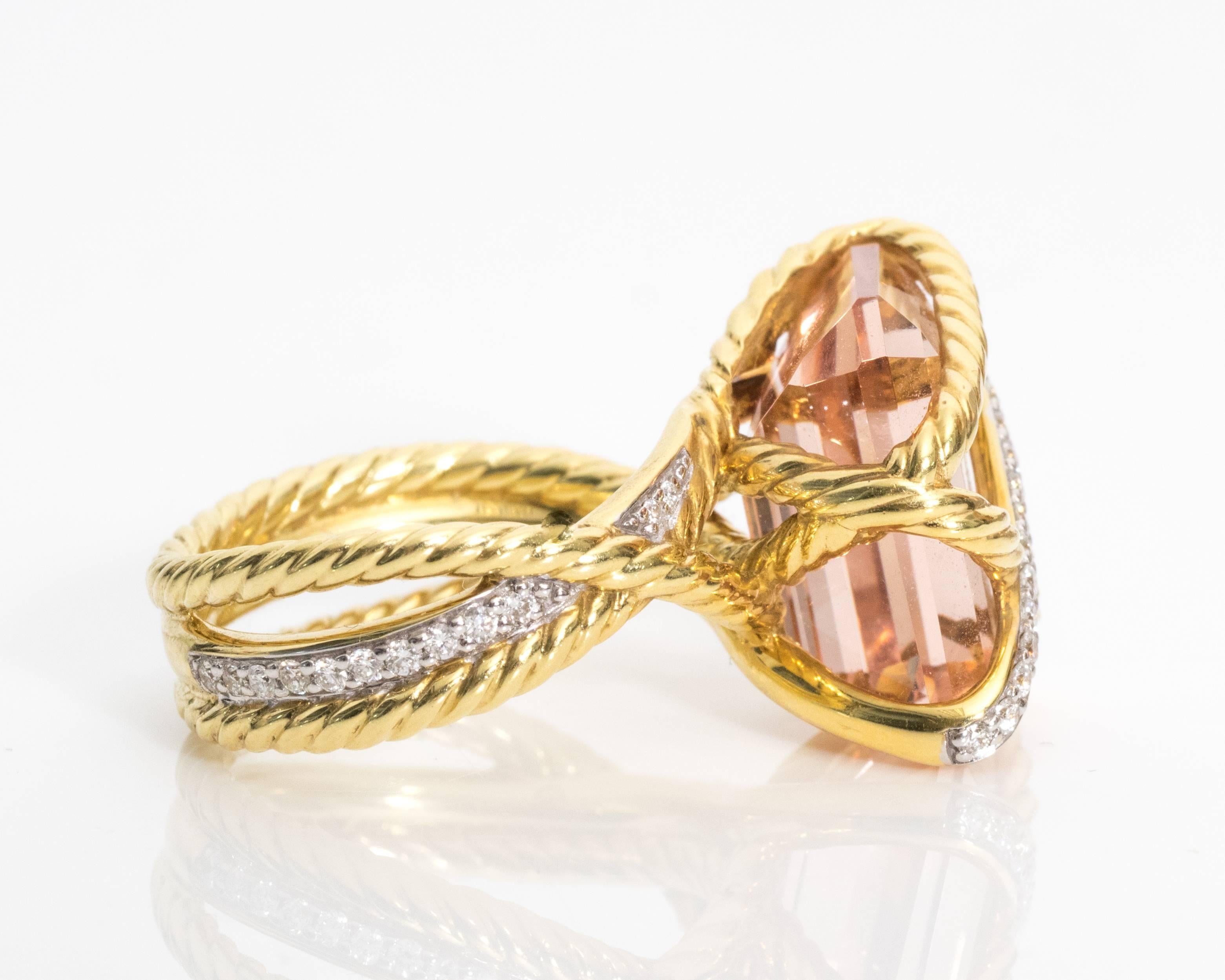 Modern David Yurman Morganite Diamonds Gold Cable Wrap Ring