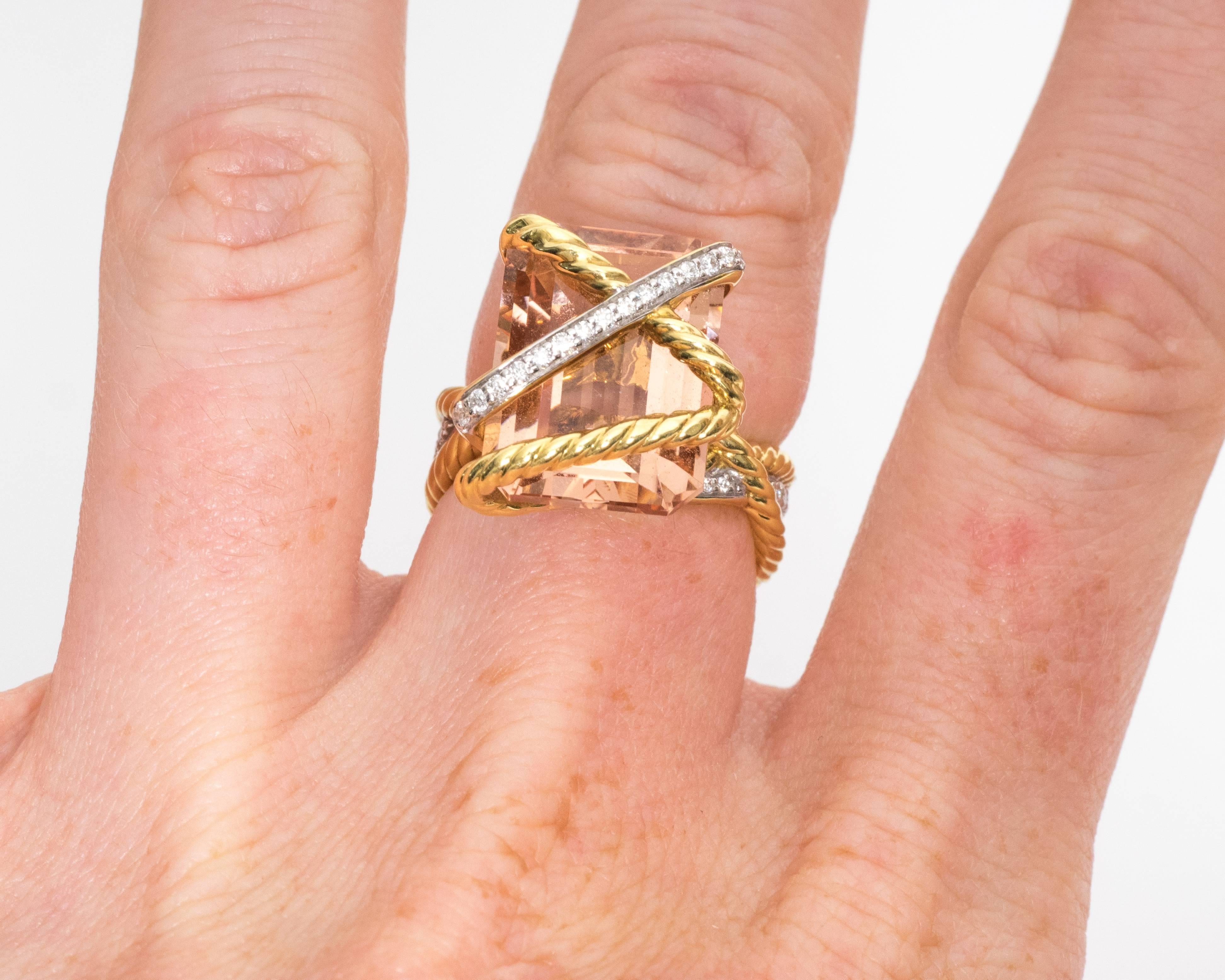 Women's David Yurman Morganite Diamonds Gold Cable Wrap Ring