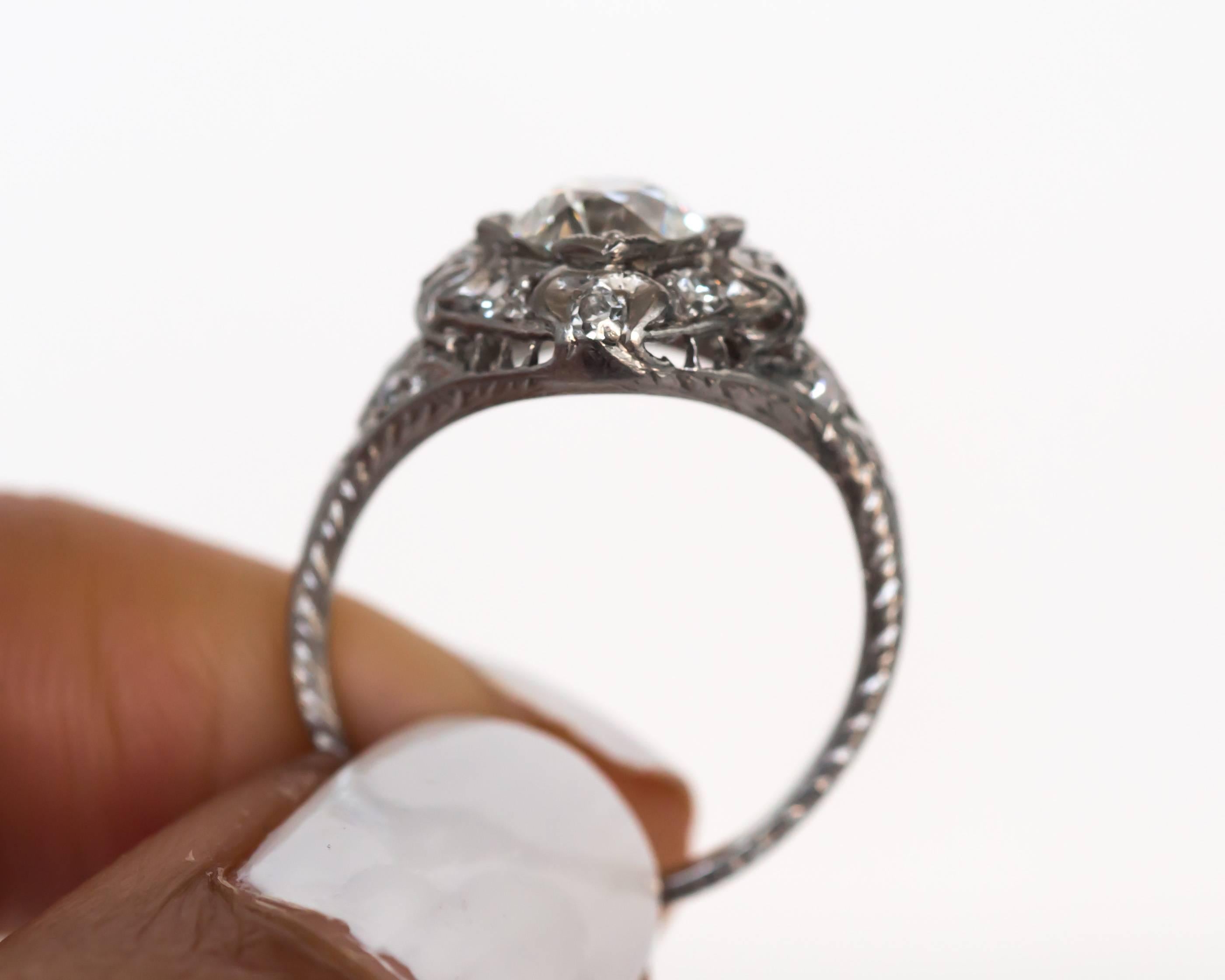 1910s Edwardian .85 Carat Diamond Platinum Engagement Ring In Excellent Condition In Atlanta, GA