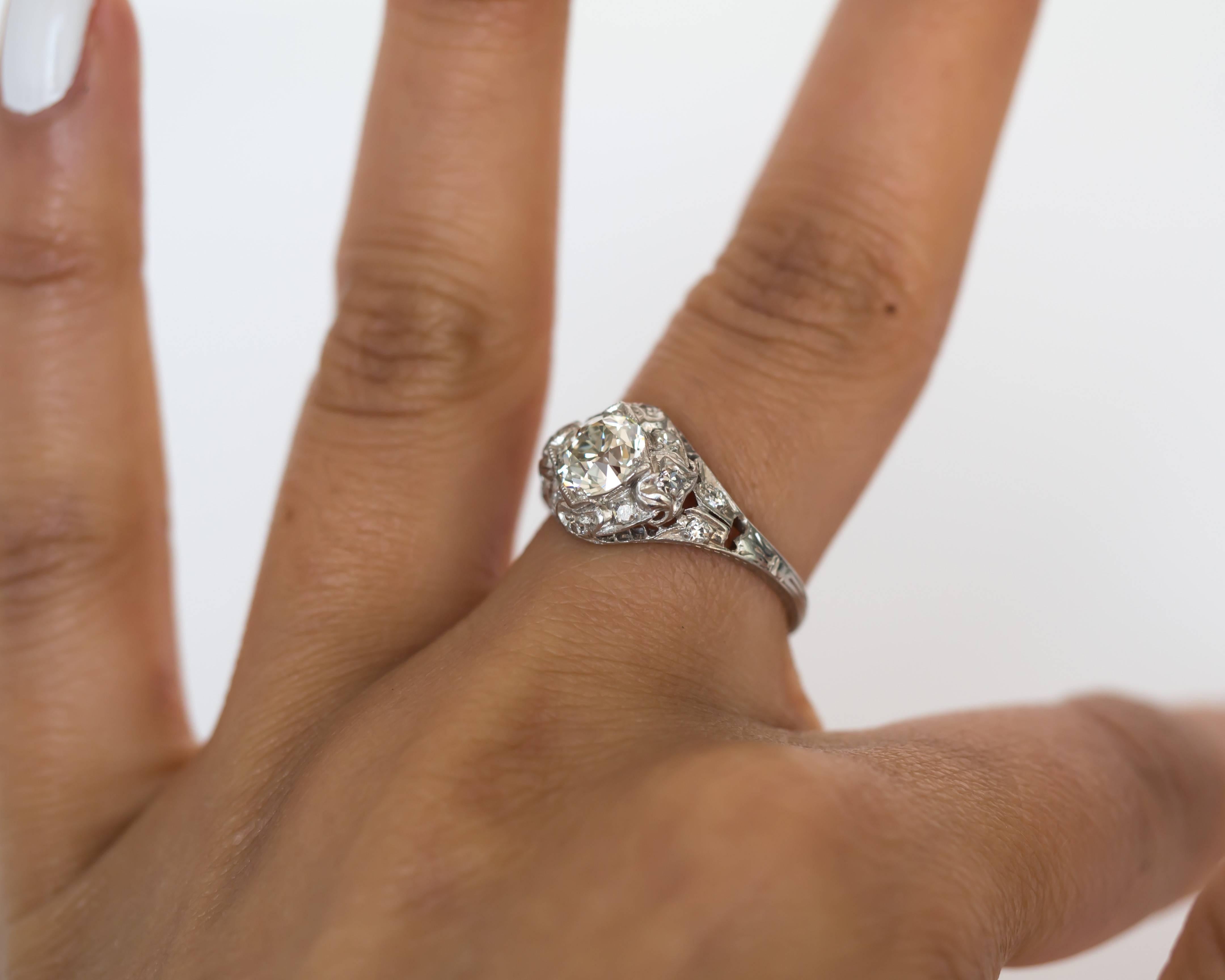 1910s Edwardian .85 Carat Diamond Platinum Engagement Ring 1