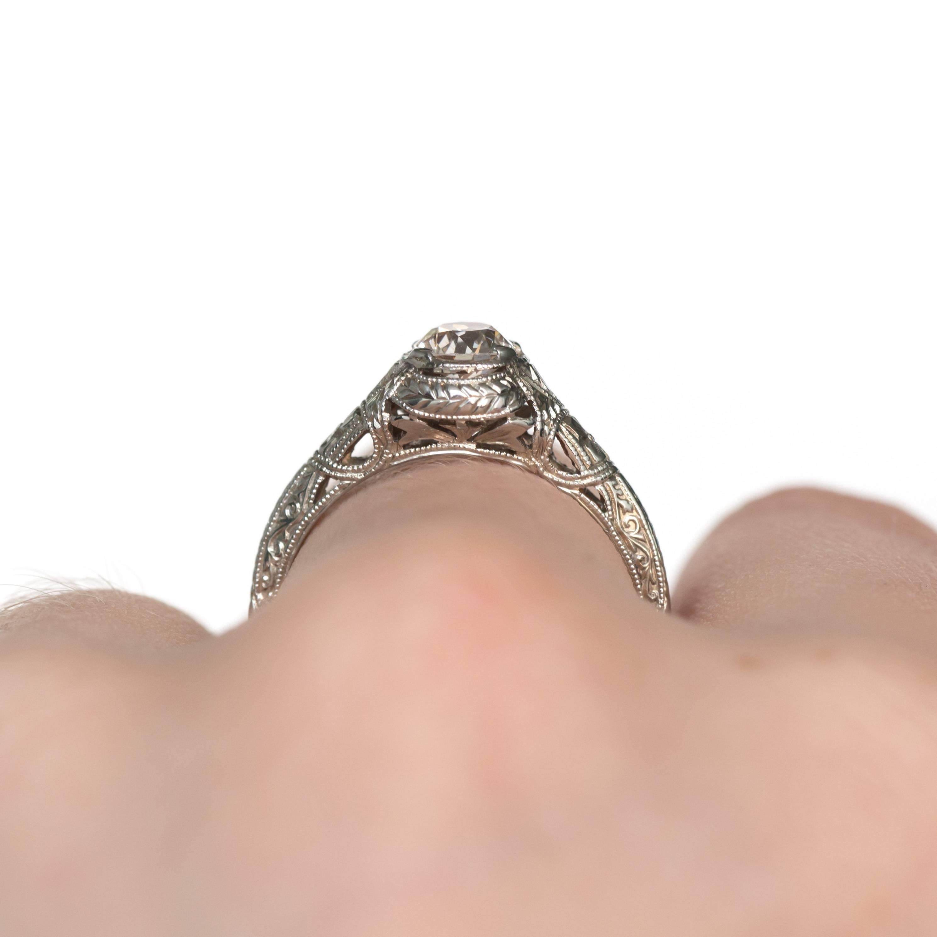 1910s Edwardian GIA Certified .60 Carat Diamond White Gold Engagement Ring 4