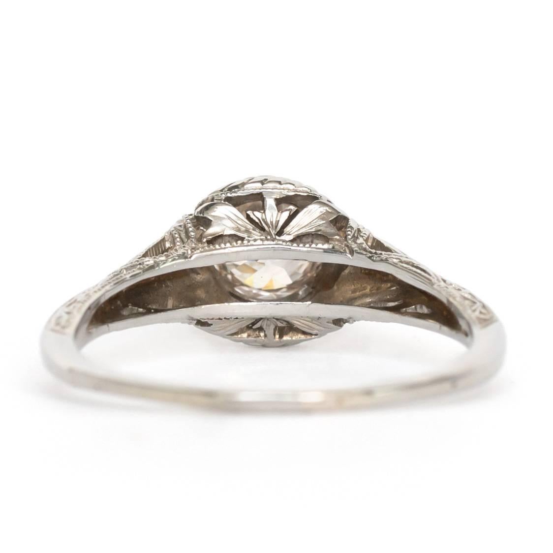 Women's 1910s Edwardian GIA Certified .60 Carat Diamond White Gold Engagement Ring