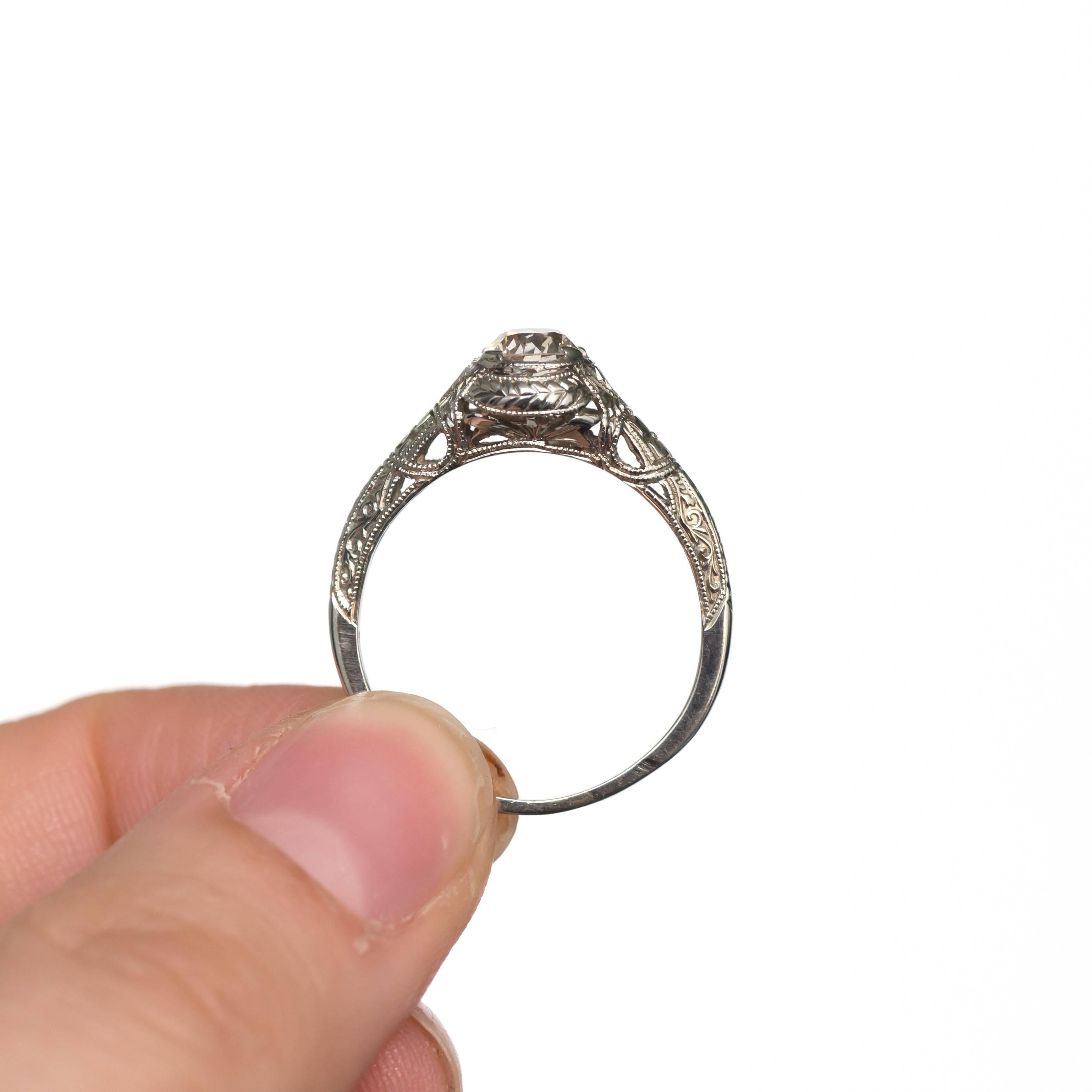 1910s Edwardian GIA Certified .60 Carat Diamond White Gold Engagement Ring 1