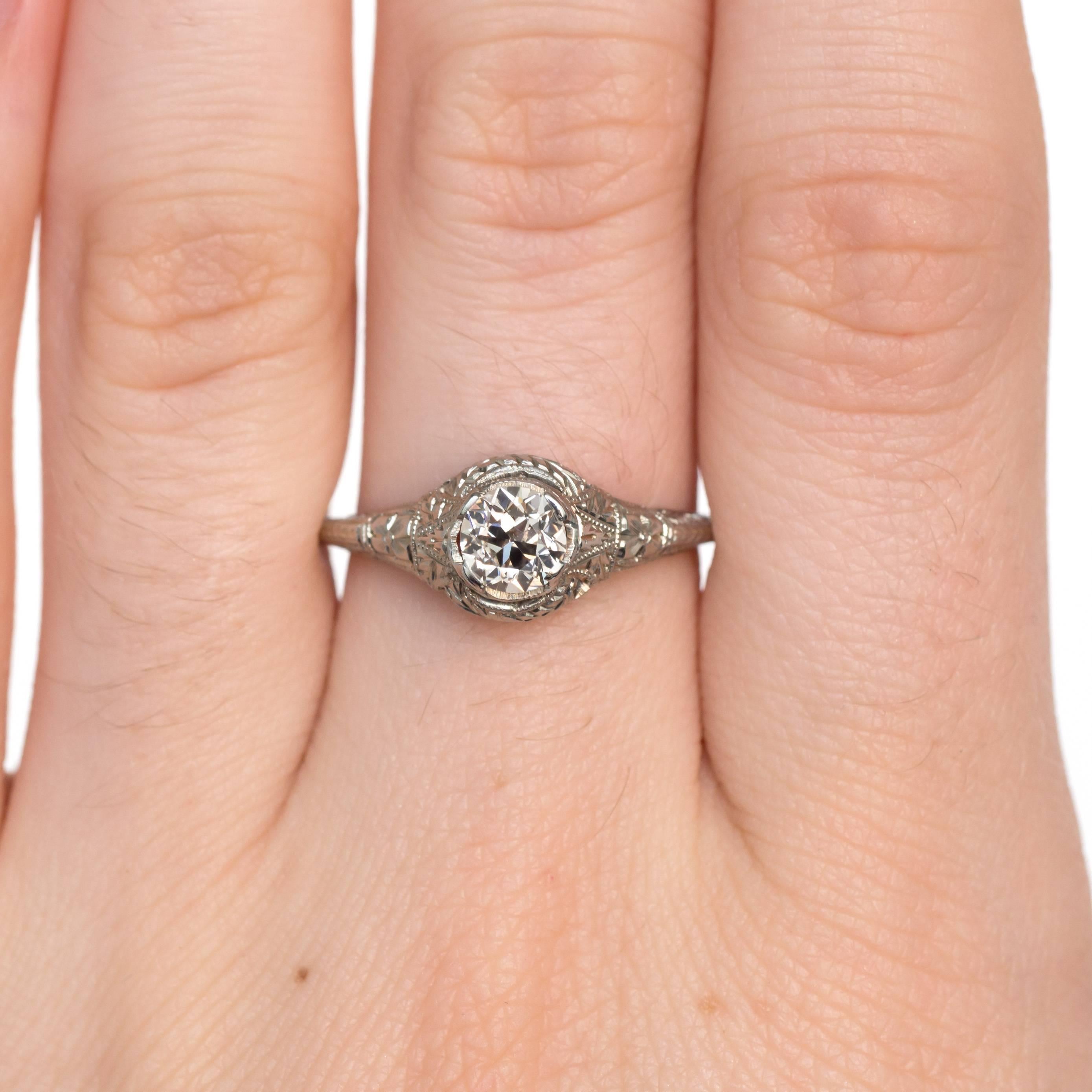 1910s Edwardian GIA Certified .60 Carat Diamond White Gold Engagement Ring 2