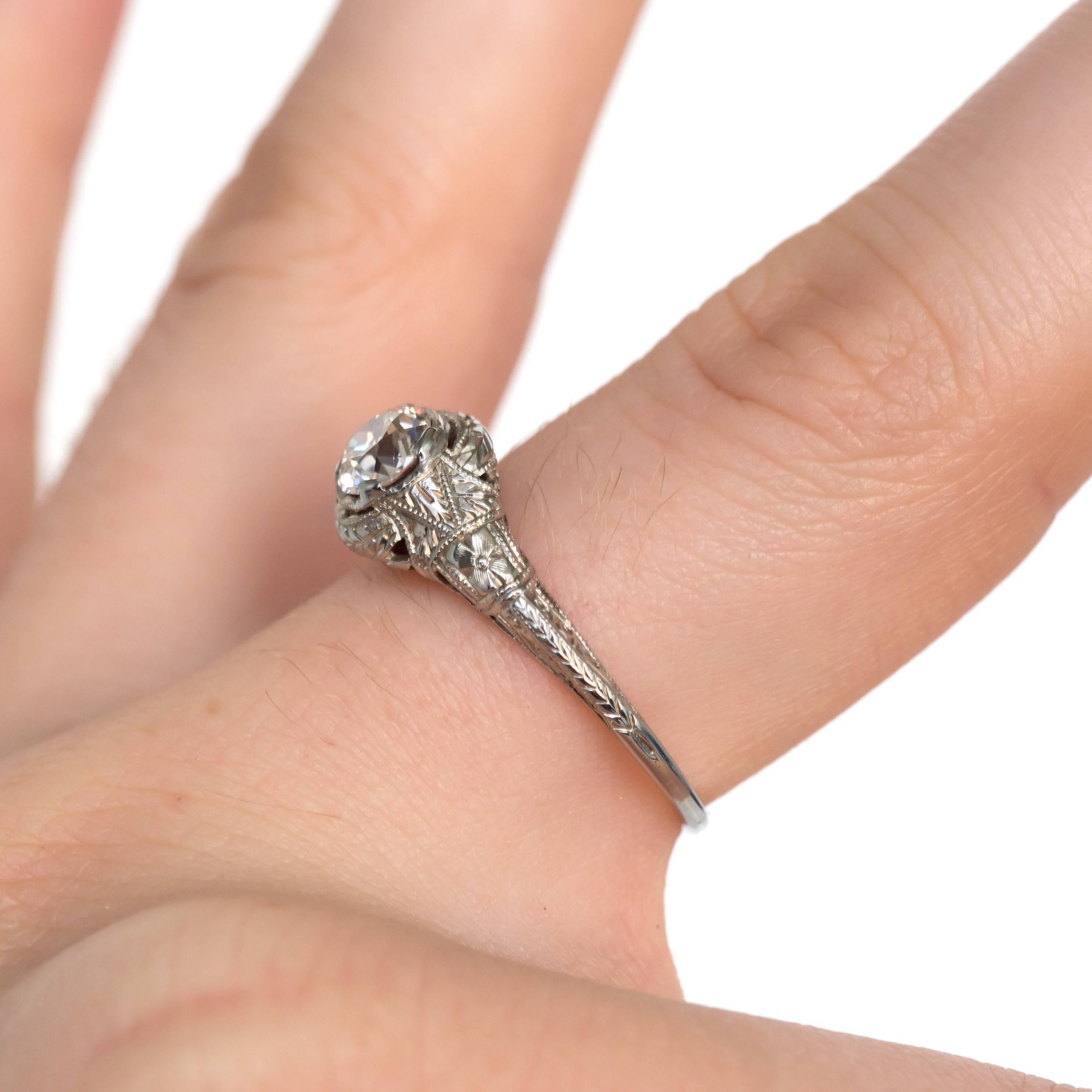 1910s Edwardian GIA Certified .60 Carat Diamond White Gold Engagement Ring 3