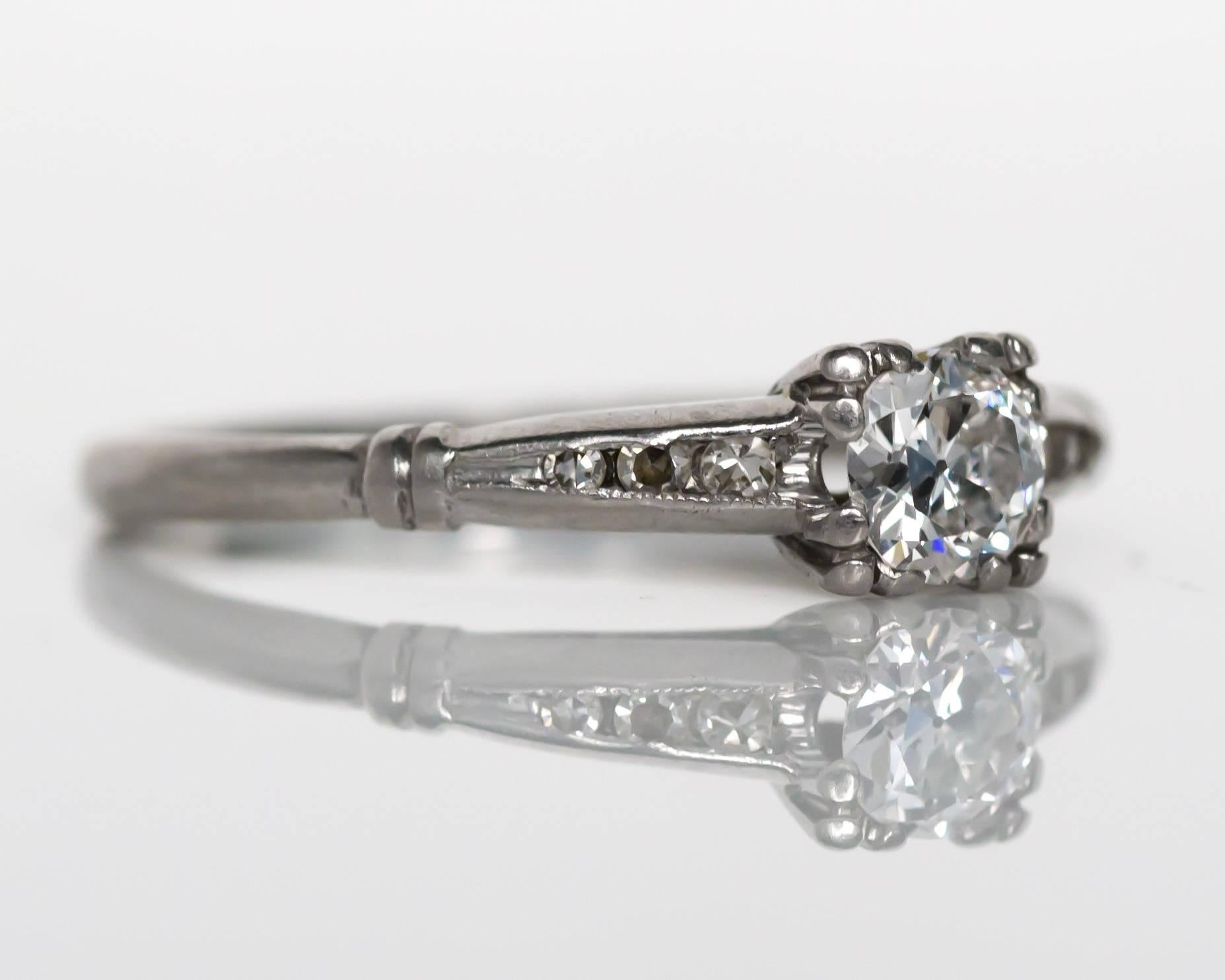 1920s Art Deco .35 Carat Old European Brilliant Diamond Platinum Engagement Ring In Excellent Condition In Atlanta, GA