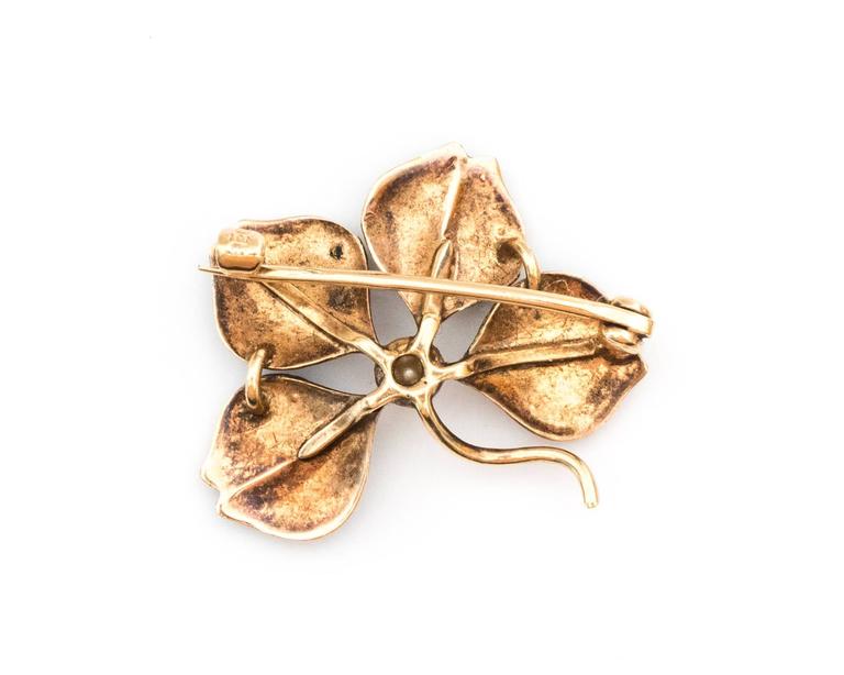 Phenomenal! Pair of Victorian 4 leaf clover brooches in micro mirror mosaic and silvered brass