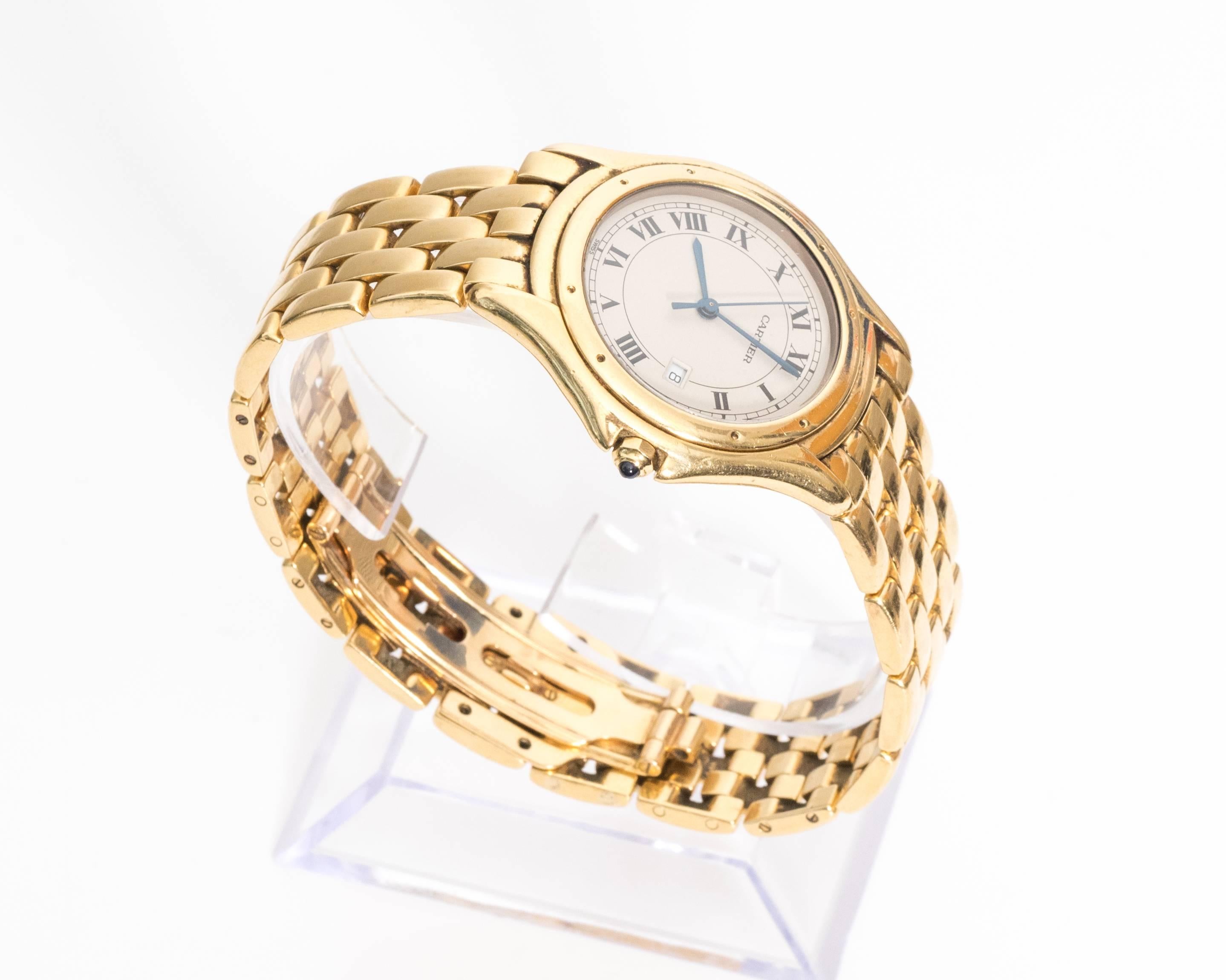 1980s Cartier Cougar 18 Karat Yellow Gold Watch In Good Condition In Atlanta, GA