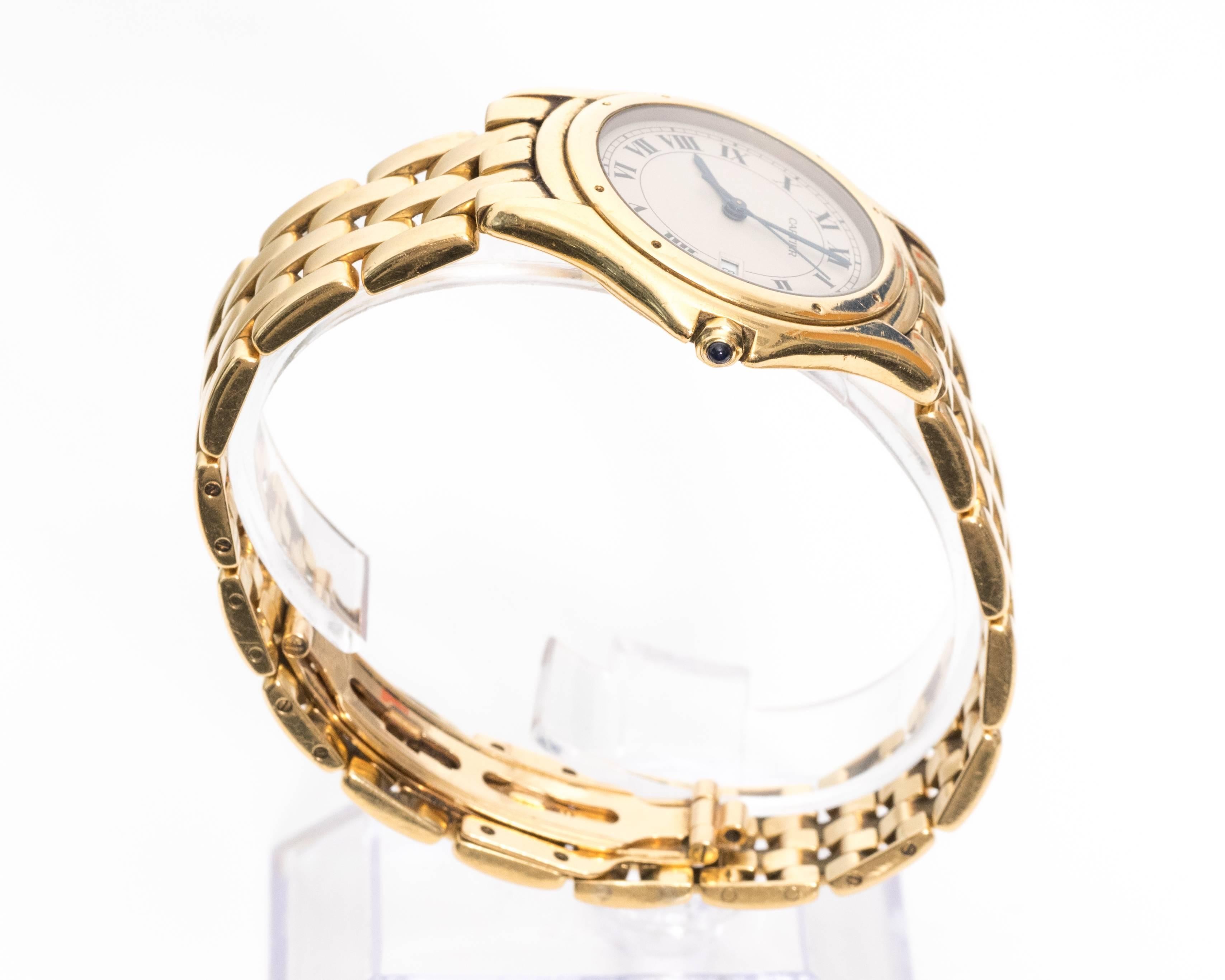 Women's or Men's 1980s Cartier Cougar 18 Karat Yellow Gold Watch