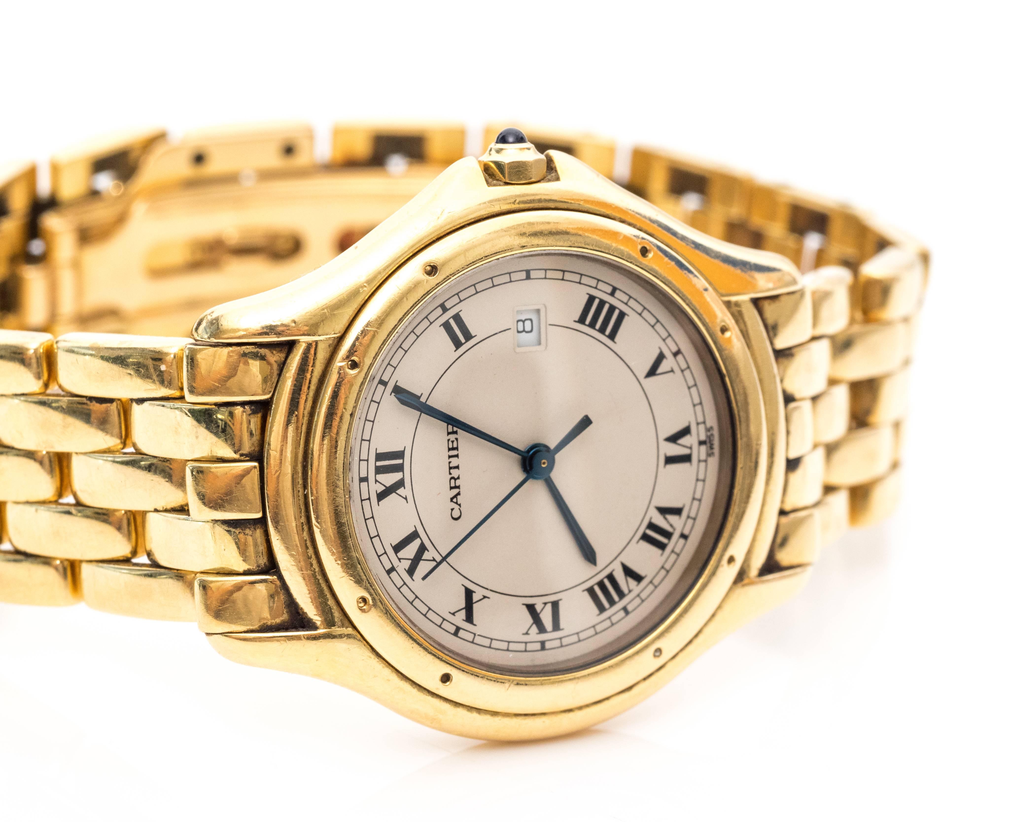 Contemporary 1980s Cartier Cougar 18 Karat Yellow Gold Watch