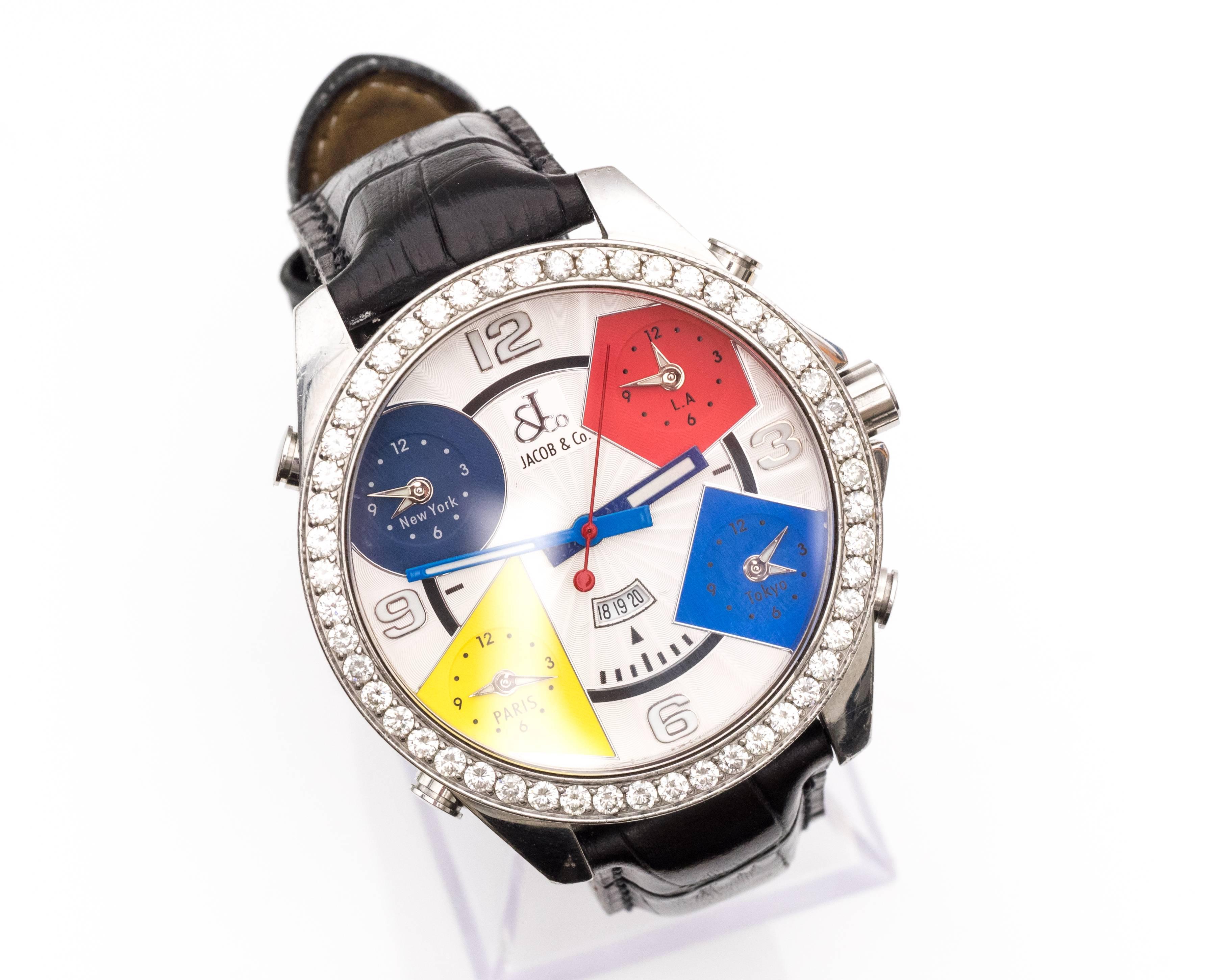Jacob & Co. Stainless Steel Diamond Bezel Wristwatch In Good Condition In Atlanta, GA