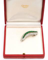 1960s Cartier Diamond Emerald Platinum Brooch