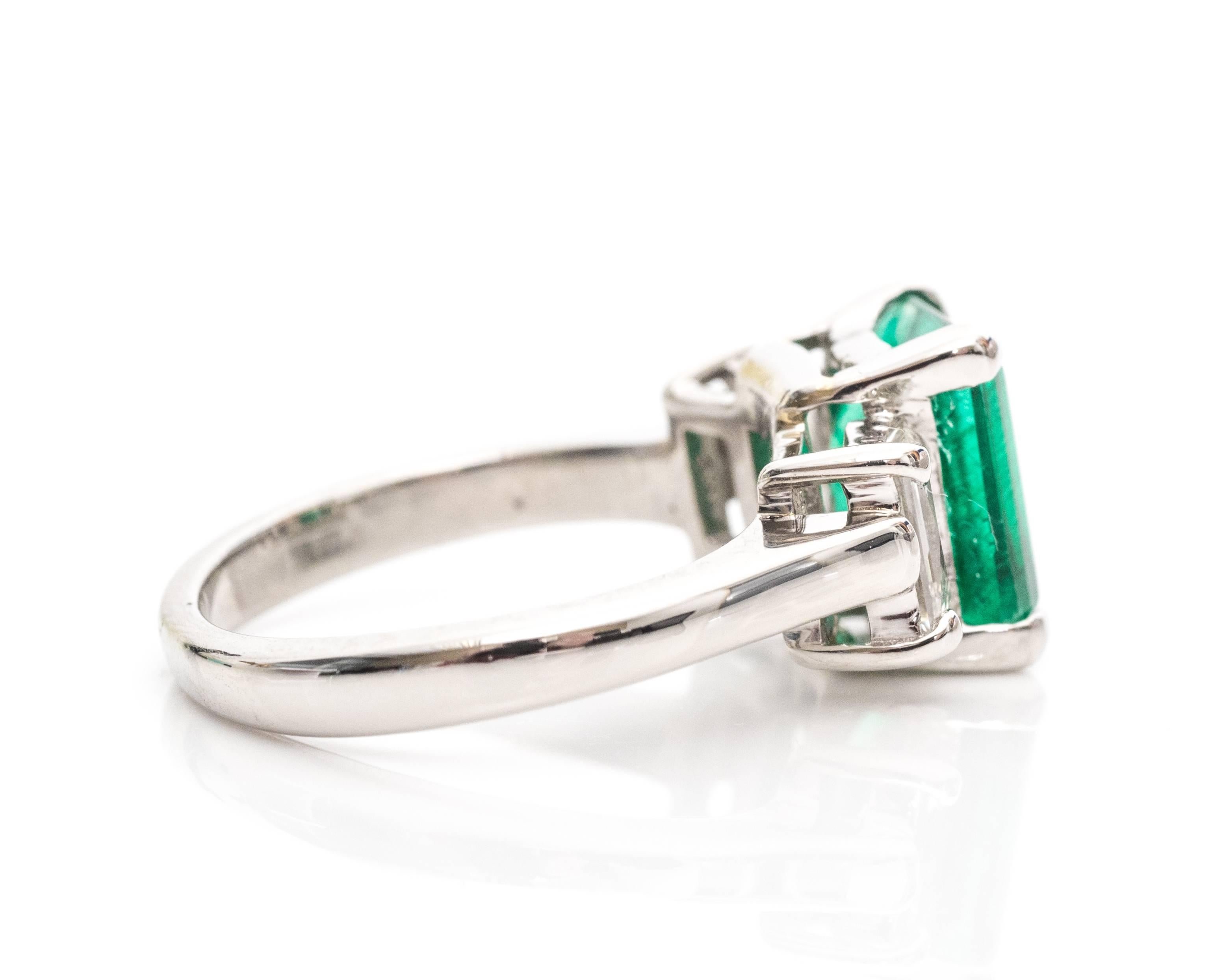 Retro 2.10 Carat Columbian Emerald and Diamond Tycoon Platinum Engagement Ring