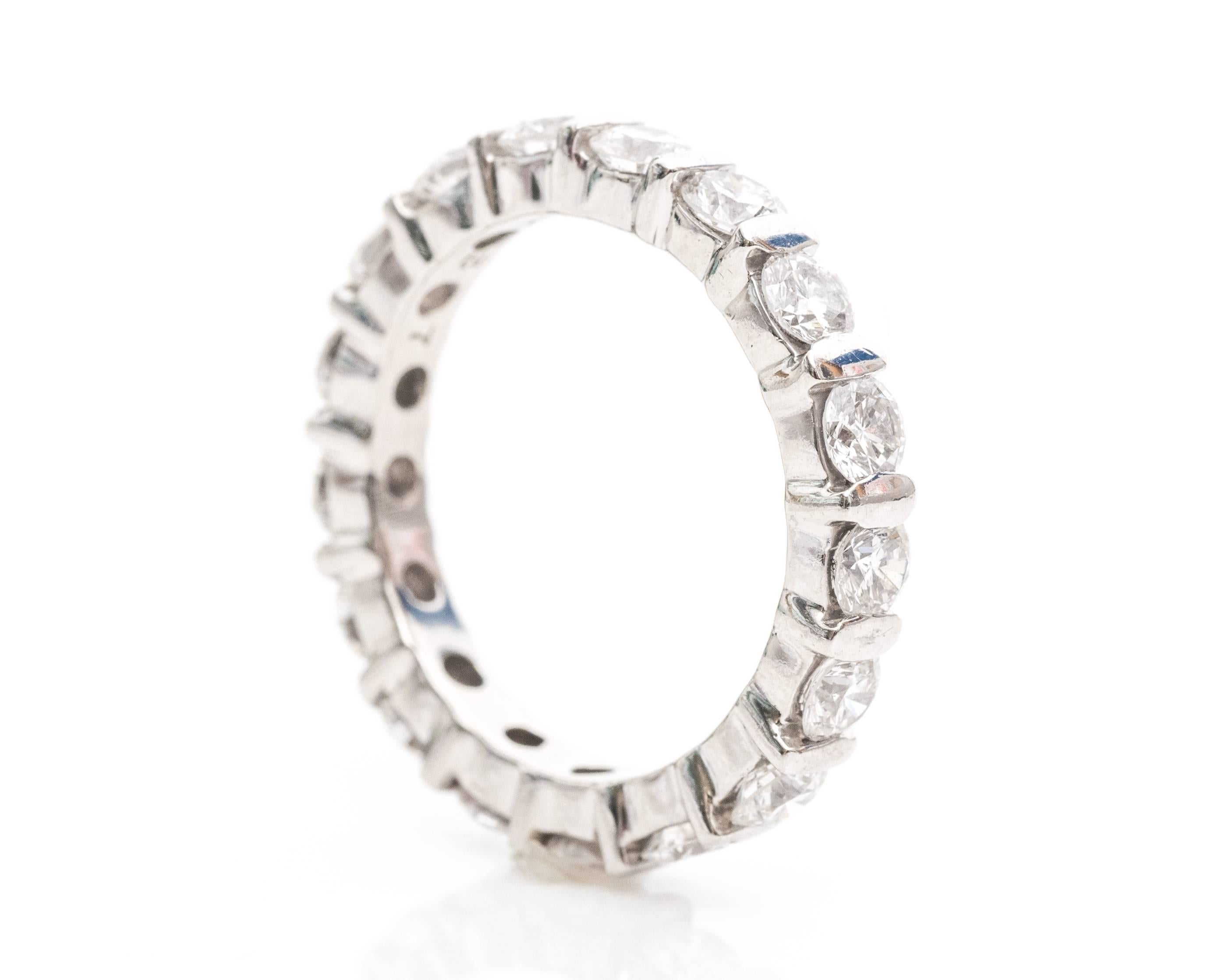 Diamond Eternity Band

Made by designer Kwiat

This eternity band has 17 diamonds along the frame. The diamonds are placed in bar settings for an effortless look.

This platinum band is from the 1990s.

 
Diamond Details:
Shape: Round