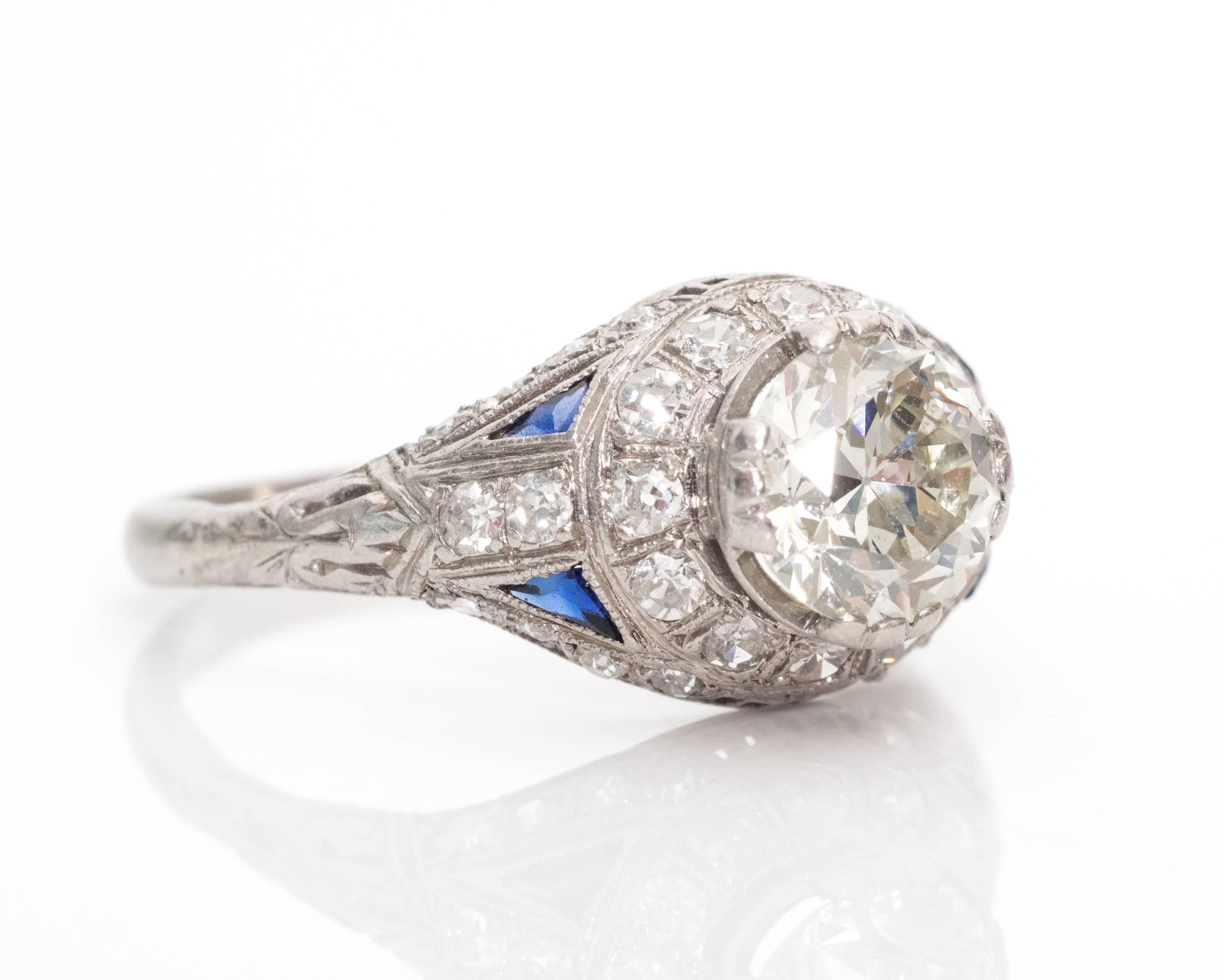 1900s Art Nouveau 1.35 Carat Diamond, Sapphire and Platinum Ring For ...