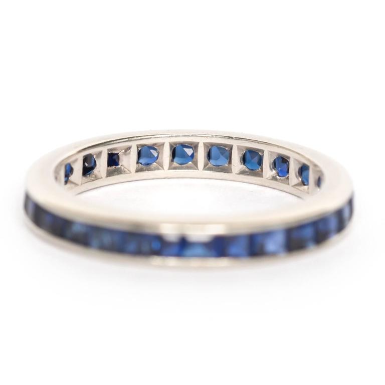 1940s Art Deco White Gold French Cut Sapphire Eternity Band Ring at 1stDibs