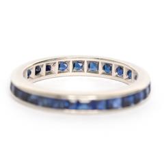 1940s Art Deco White Gold French Cut Sapphire Eternity Band Ring