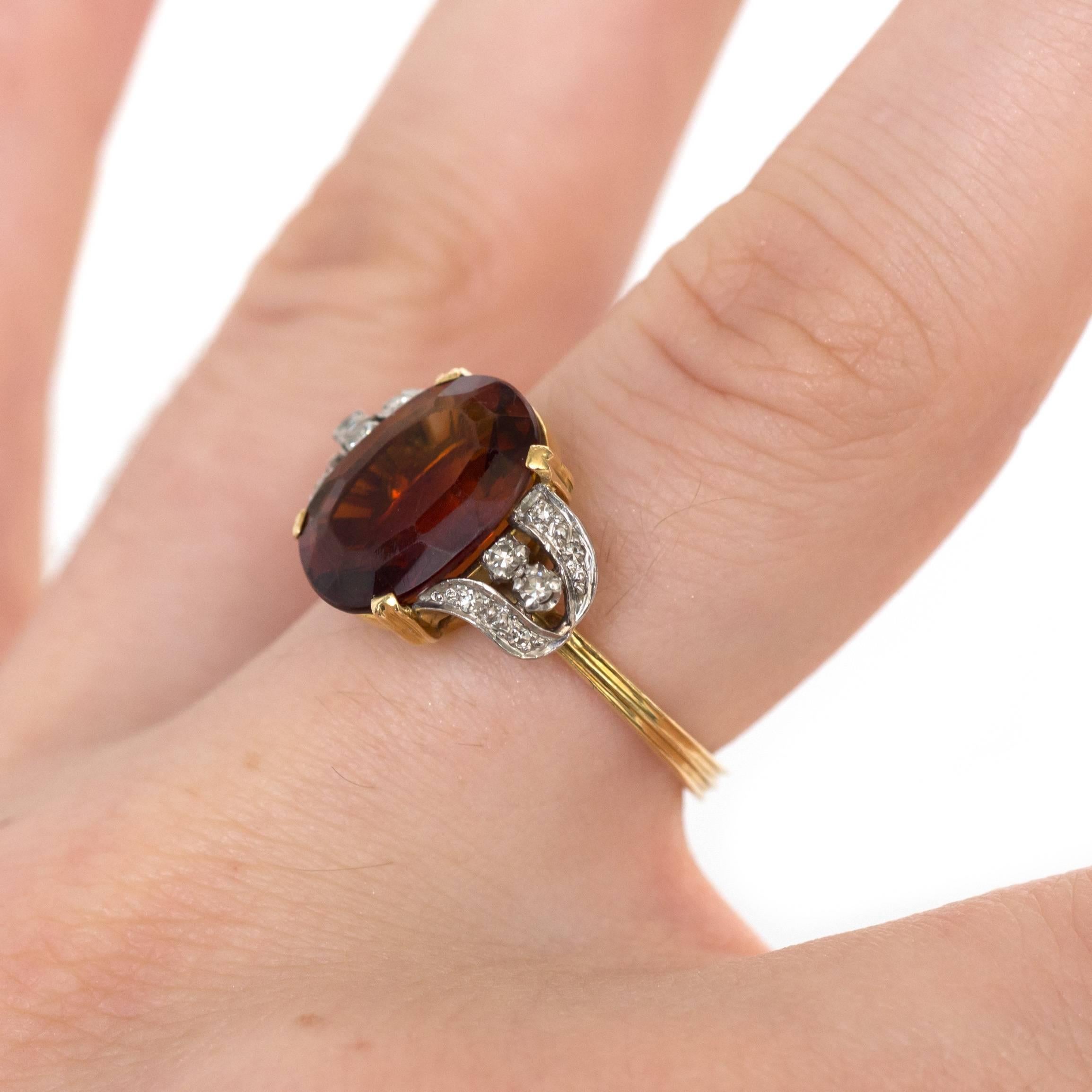 1950s H.Stern 4 Carat Citrine Diamond Yellow Gold Ring In Excellent Condition In Hicksville, NY