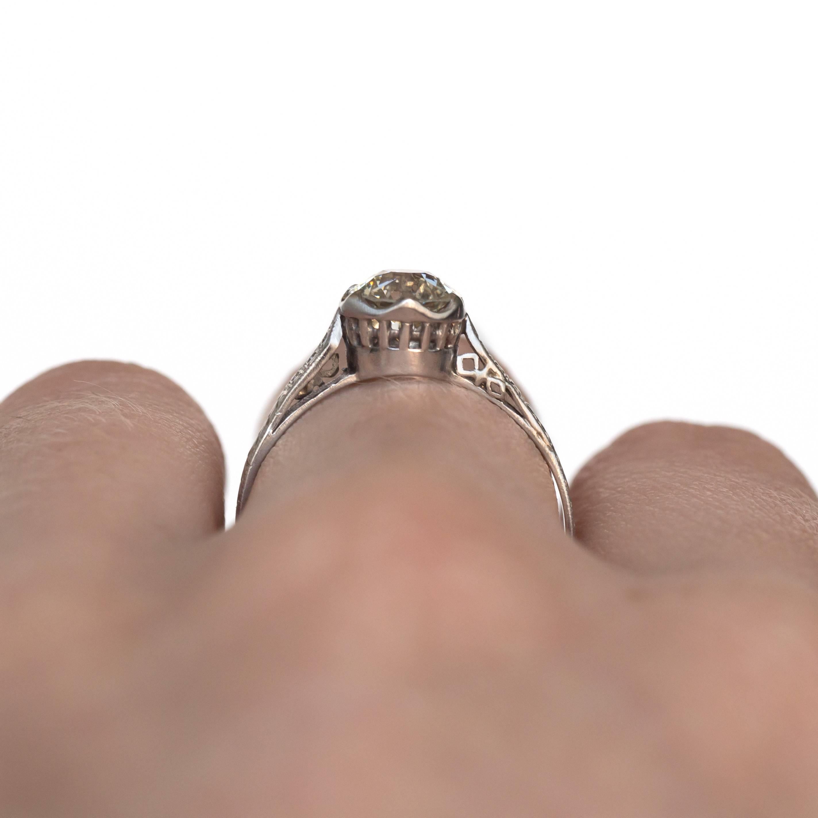Bague de fiançailles édouardienne en platine avec diamant européen ancien de 1,23 carat certifié par le GIA, 1910 en vente 2