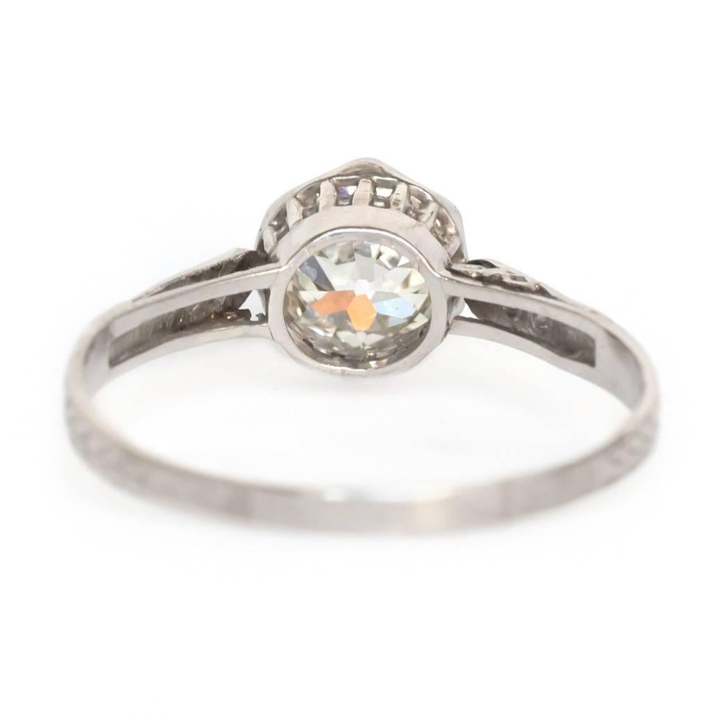 Bague de fiançailles édouardienne en platine avec diamant européen ancien de 1,23 carat certifié par le GIA, 1910 Excellent état - En vente à Hicksville, NY