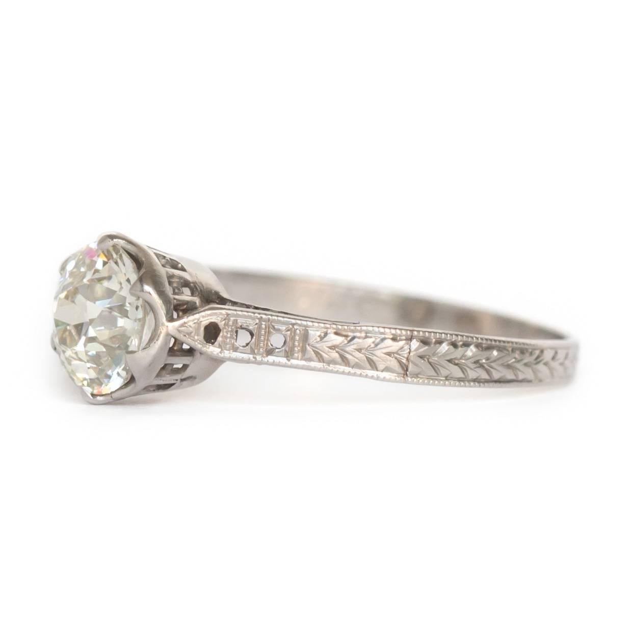 Édouardien Bague de fiançailles édouardienne en platine avec diamant européen ancien de 1,23 carat certifié par le GIA, 1910 en vente