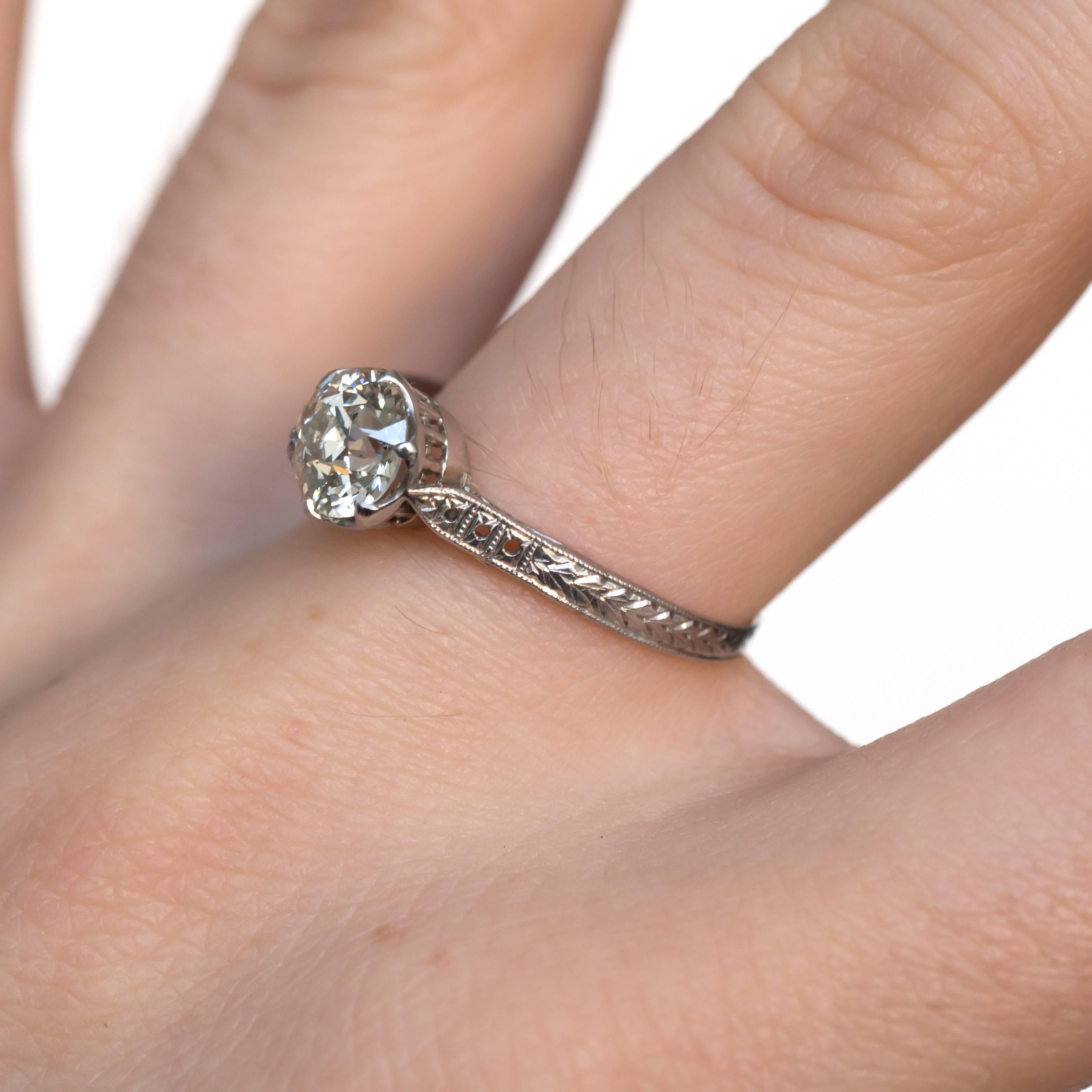 Bague de fiançailles édouardienne en platine avec diamant européen ancien de 1,23 carat certifié par le GIA, 1910 en vente 1